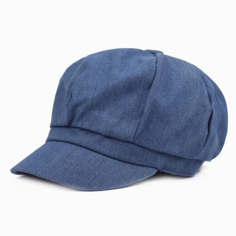 Czapka gazeciarza damska Denim ośmiokątna czapka Baker czapka chłopięca kapelusz beret damski wiosenny letni bawełniany francuski kapelusz malarza (kolor: argento, rozmiar: 56-58 cm) (3 szt.)