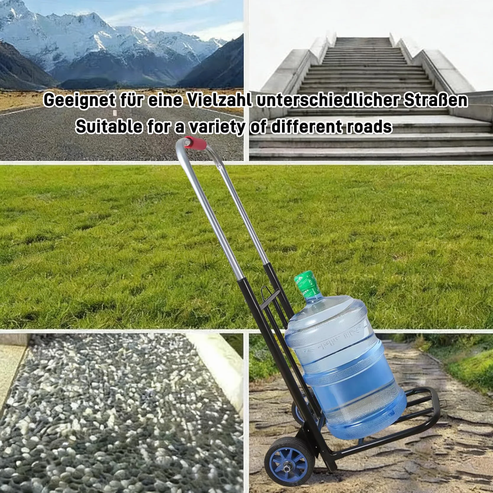 Składany wózek transportowy z nierdzewnej stali & z regulacją wysokości (69-103 cm) – wózek transportowy o udźwigu 80 kg i 10 cm cichych gumowych kół, stabilny i oszczędny pod względem przestrzeni dla