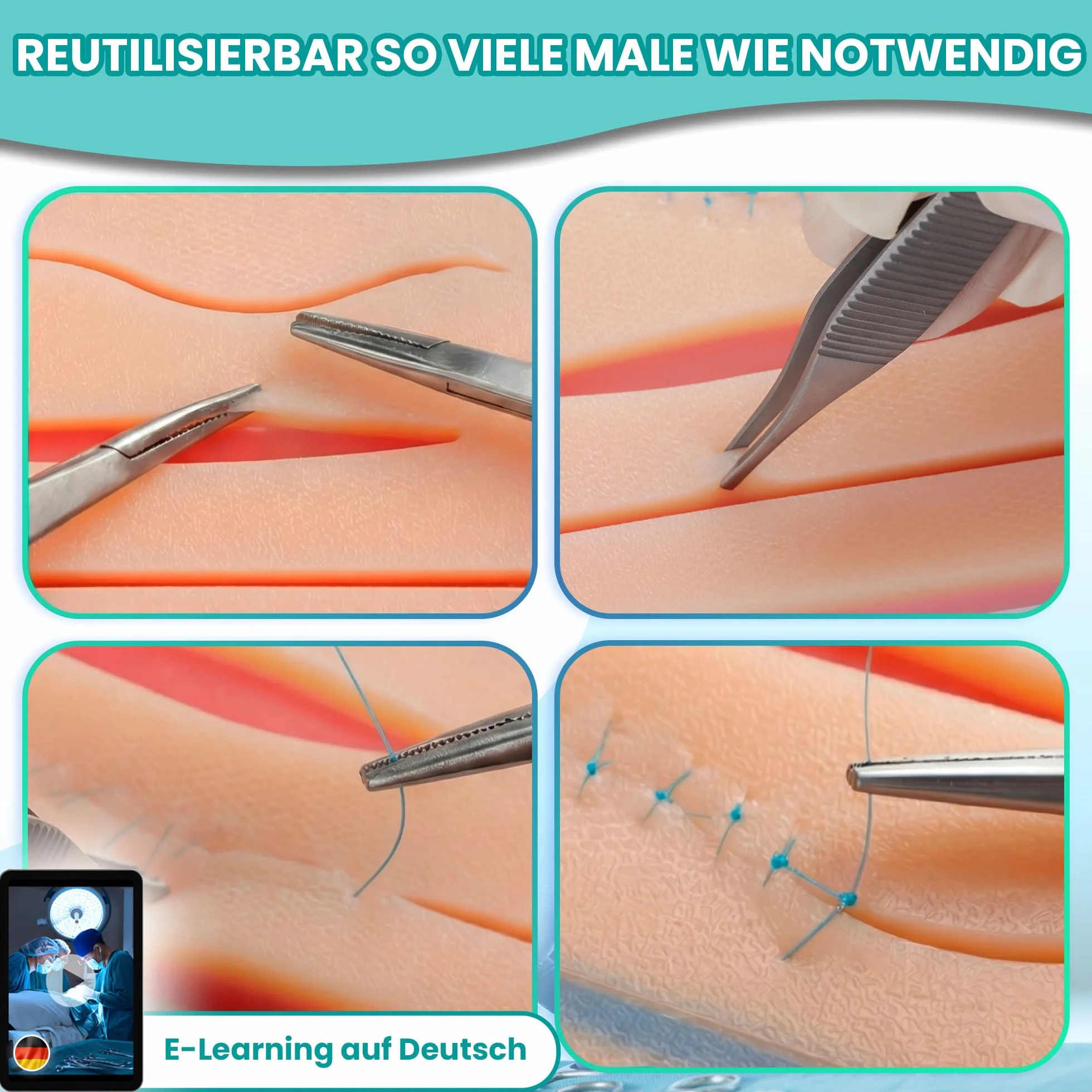 Zestaw do Ćwiczenia Szycia Chirurgicznego z Żyłami i Strefą Cięcia | Suture Practice Kit do Nauki Technik Szycia, Zestaw Medyczny, Narzędzia Chirurgiczne, Zestaw do Ćwiczeń Medycznych