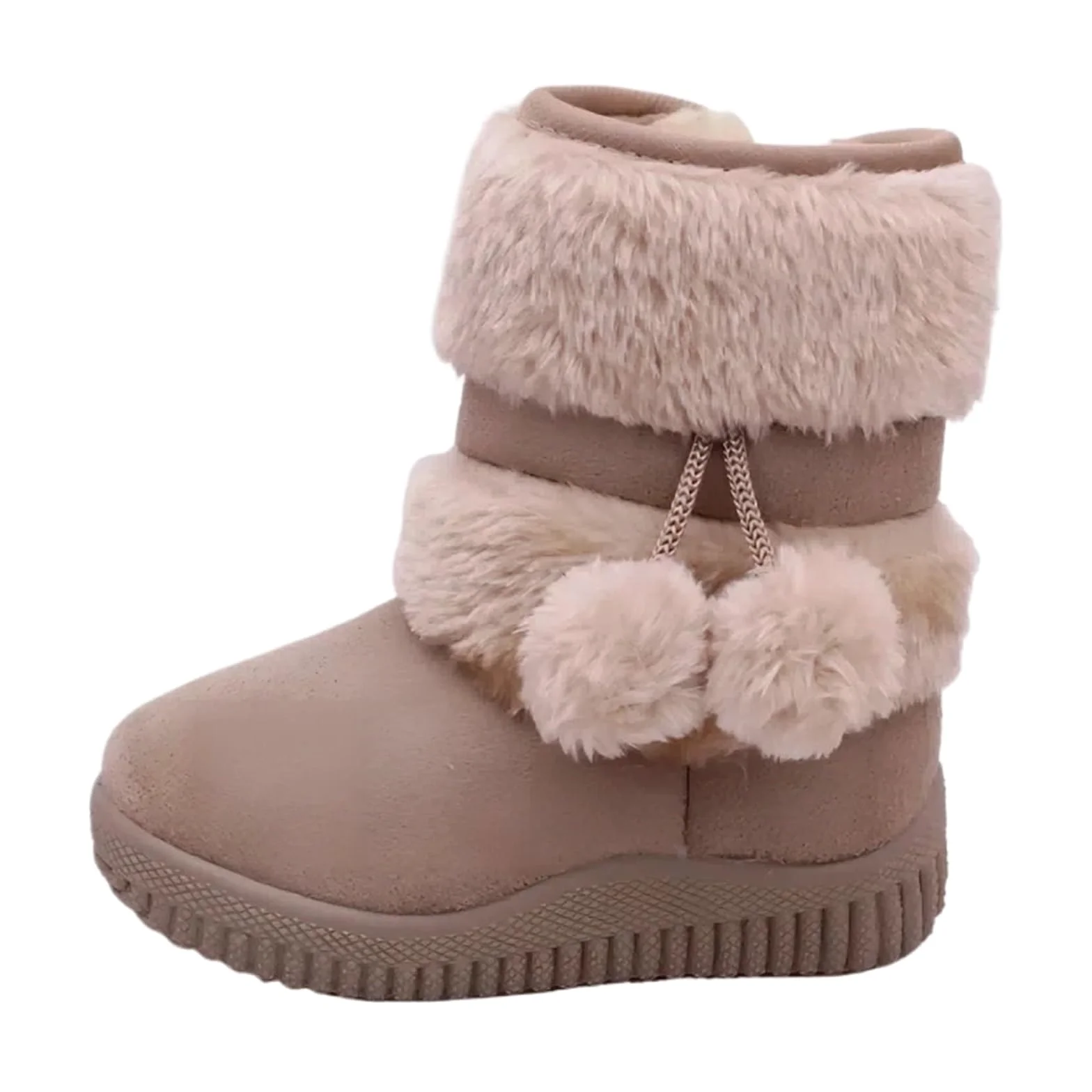 Girls Children Snow Boots – Comfortable Thick Warm Kids Boots with Lobbing Ball Design, Cute Autumn Winter Boots(Beige,21)