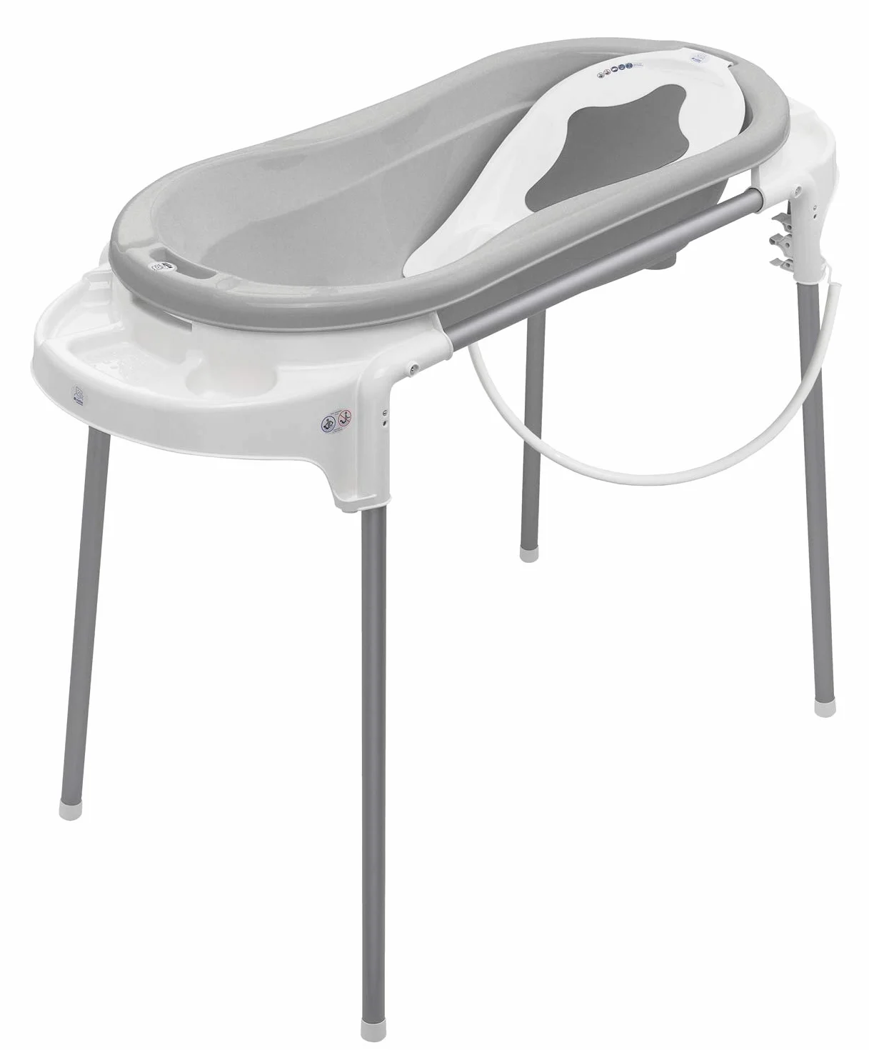 Rotho Babydesign TOP Xtra Duża wanienka, Z 2 matami antypoślizgowymi i korkiem spustowym, Idealna dla 2 dzieci, Do 36 miesiąca, TOP Xtra, Stone Grey (Szary), 20500 0286