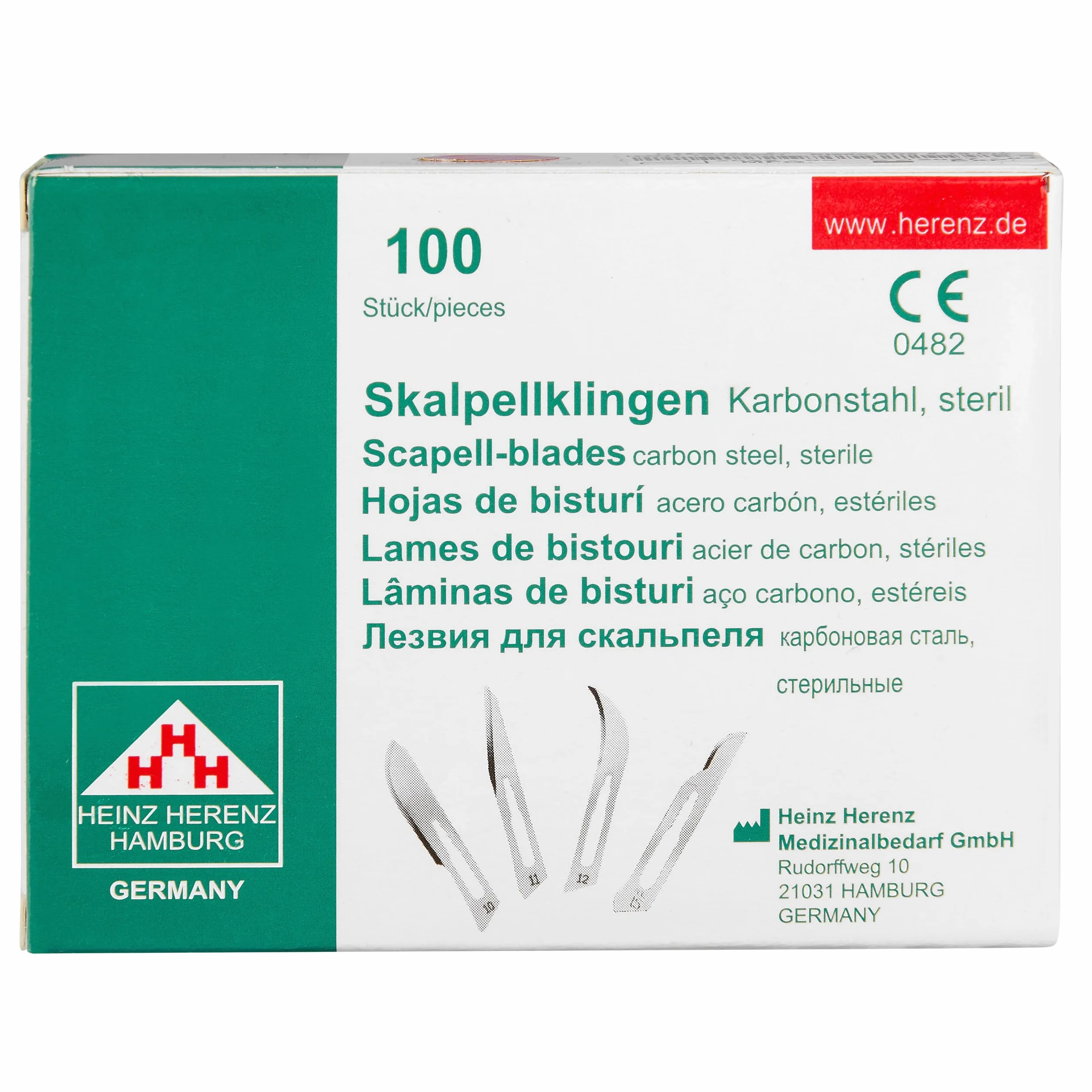Zestaw - 100 sztuk ostrzy skalpela figurka 11 ze stali węglowej - ostrza zapasowe pojedynczo sterylnie zapakowane + 1 x Shehadeh - uchwyt na skalpela - stal nierdzewna