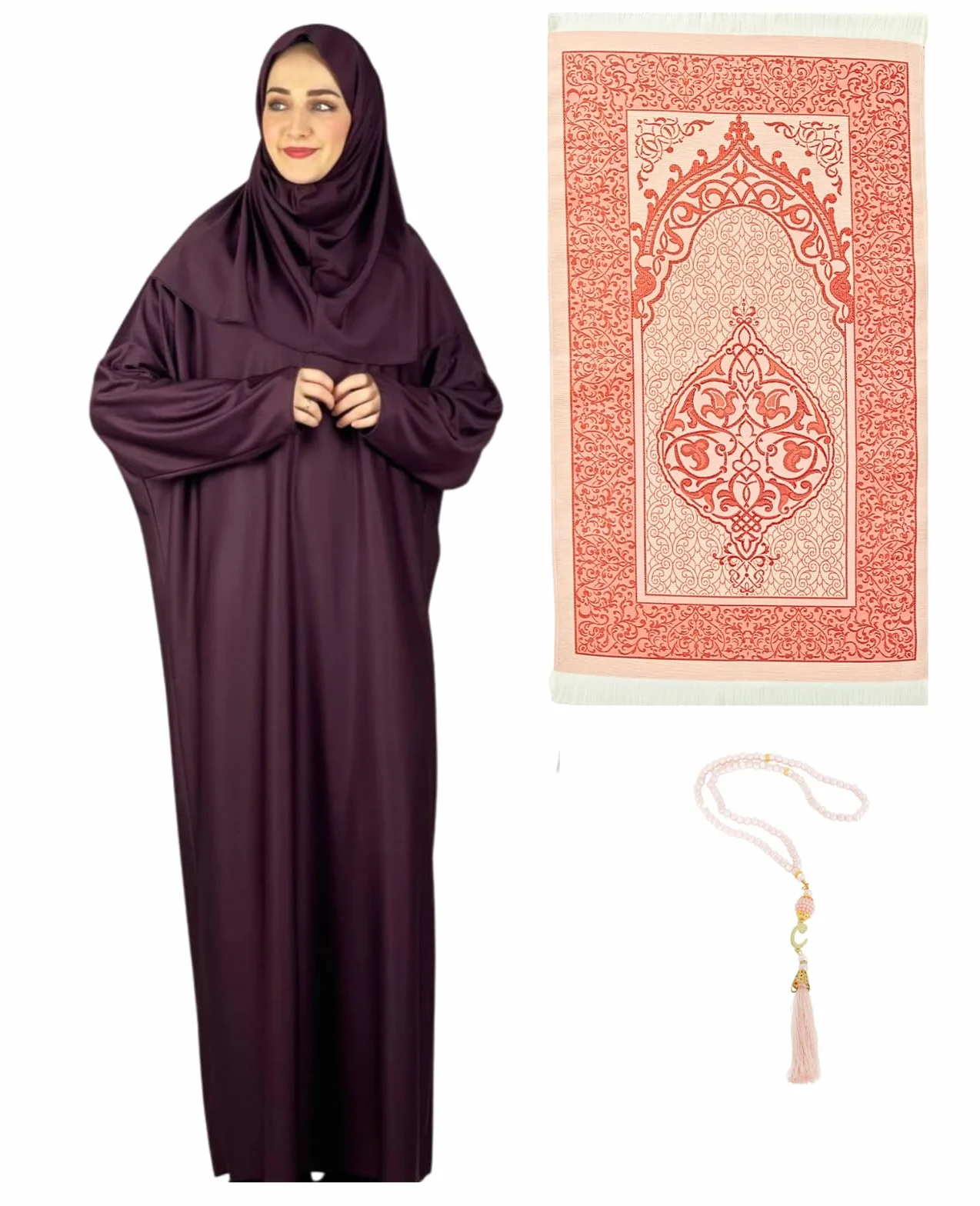Prien Damska sukienka modlitewna z hidżabem dywan Tasbih muzułmański zestaw islamskie ubrania Abaya Jilbab Dubai Kaftan na Eid Ramadan