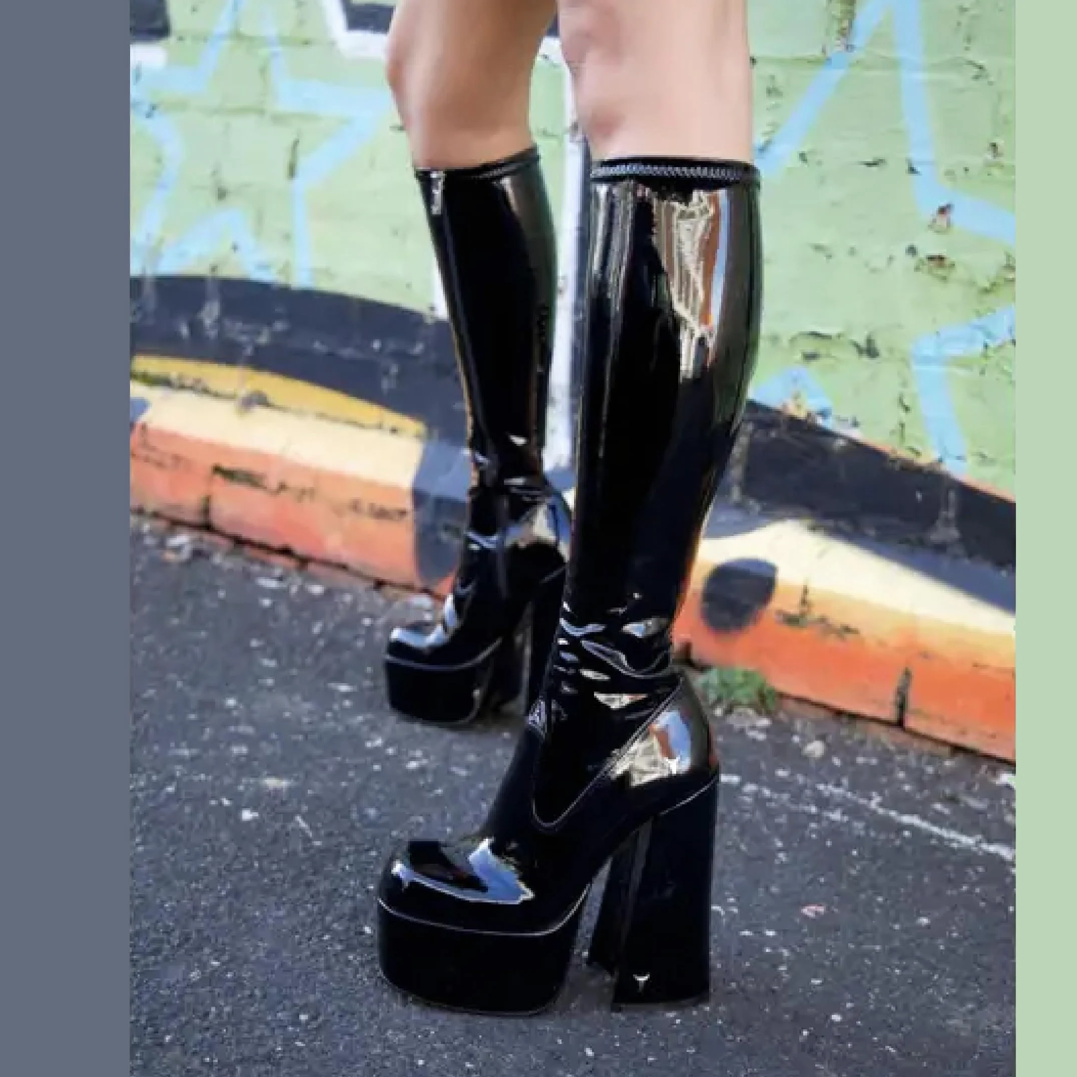 Windsorsmith damskie czarne podkolanówki na platformie gotyckie buty na obcasie