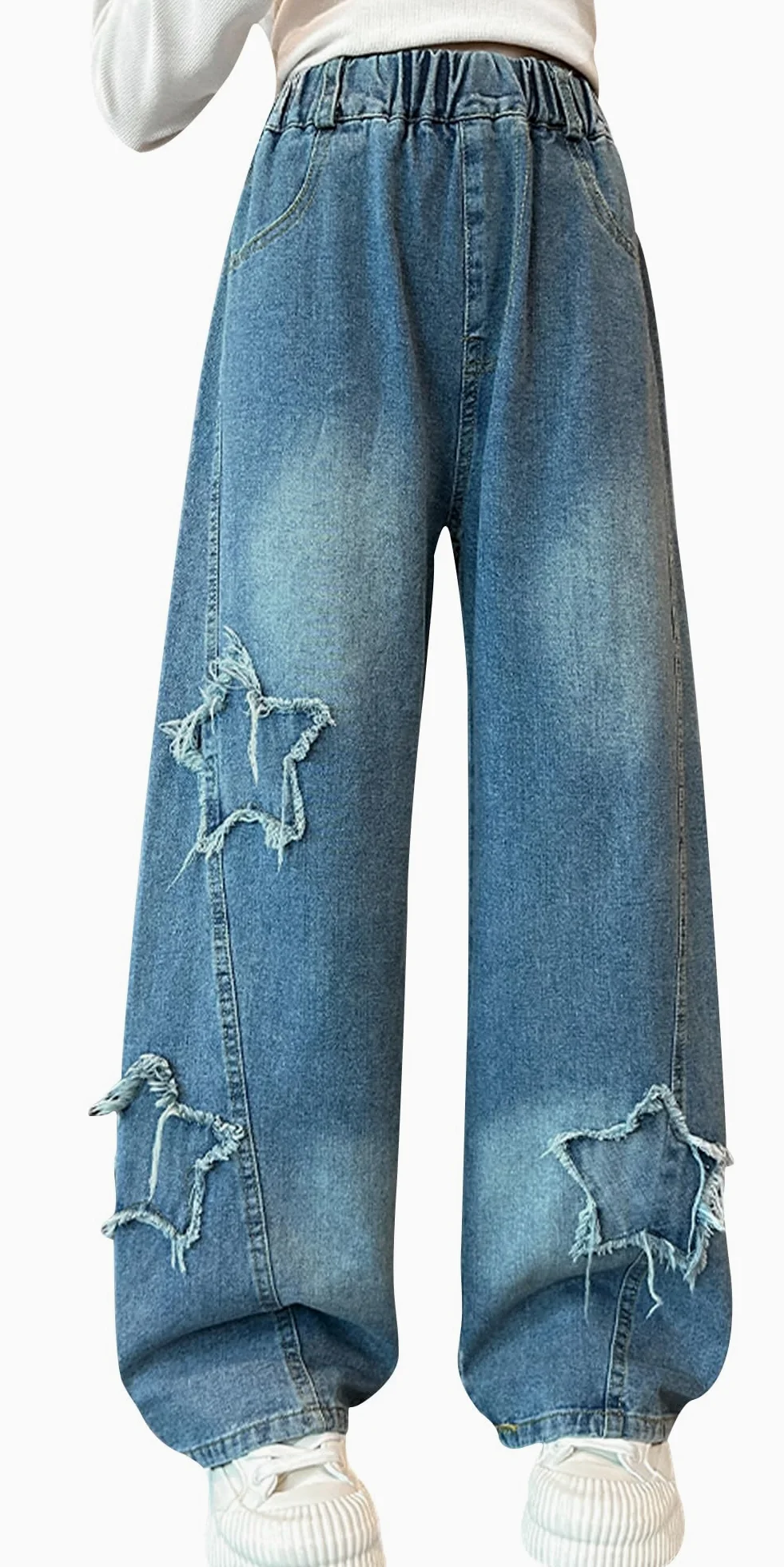 SEAUR Plus Size Girls Jeans Vintage Jeans Baggy Denim Pants Kids Loose Fit Jeans Wide Leg Jeans Y2K Dziewczęce spodnie jeansowe