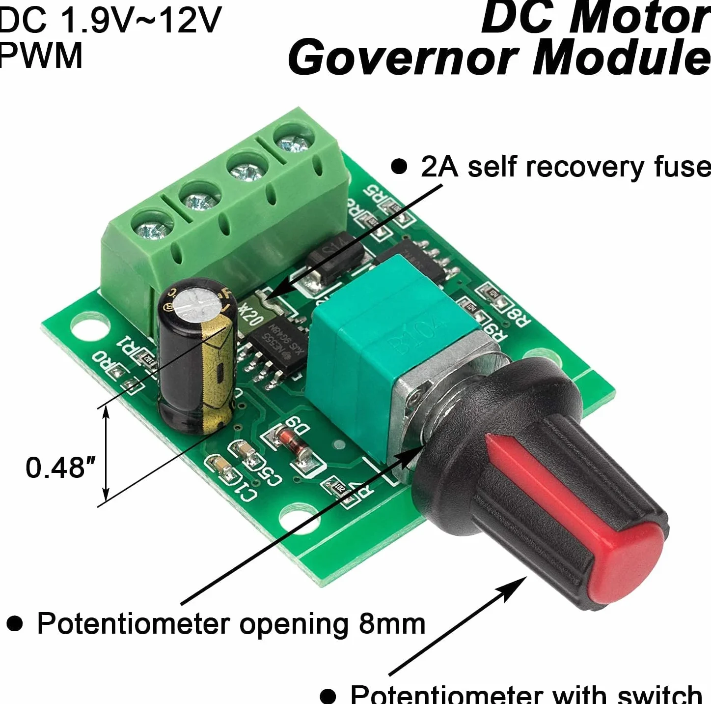 RUNCCI-YUN 2 szt. 1,8 V 3 V 5 V 6 V 7,2 V 12 V 2 A PWM PWM, regulator prędkości obrotowej DC 12 V, przełącznik prędkości obrotowej silnika, przełącznik kontroler, regulator napięcia LED, kontroler prędkości