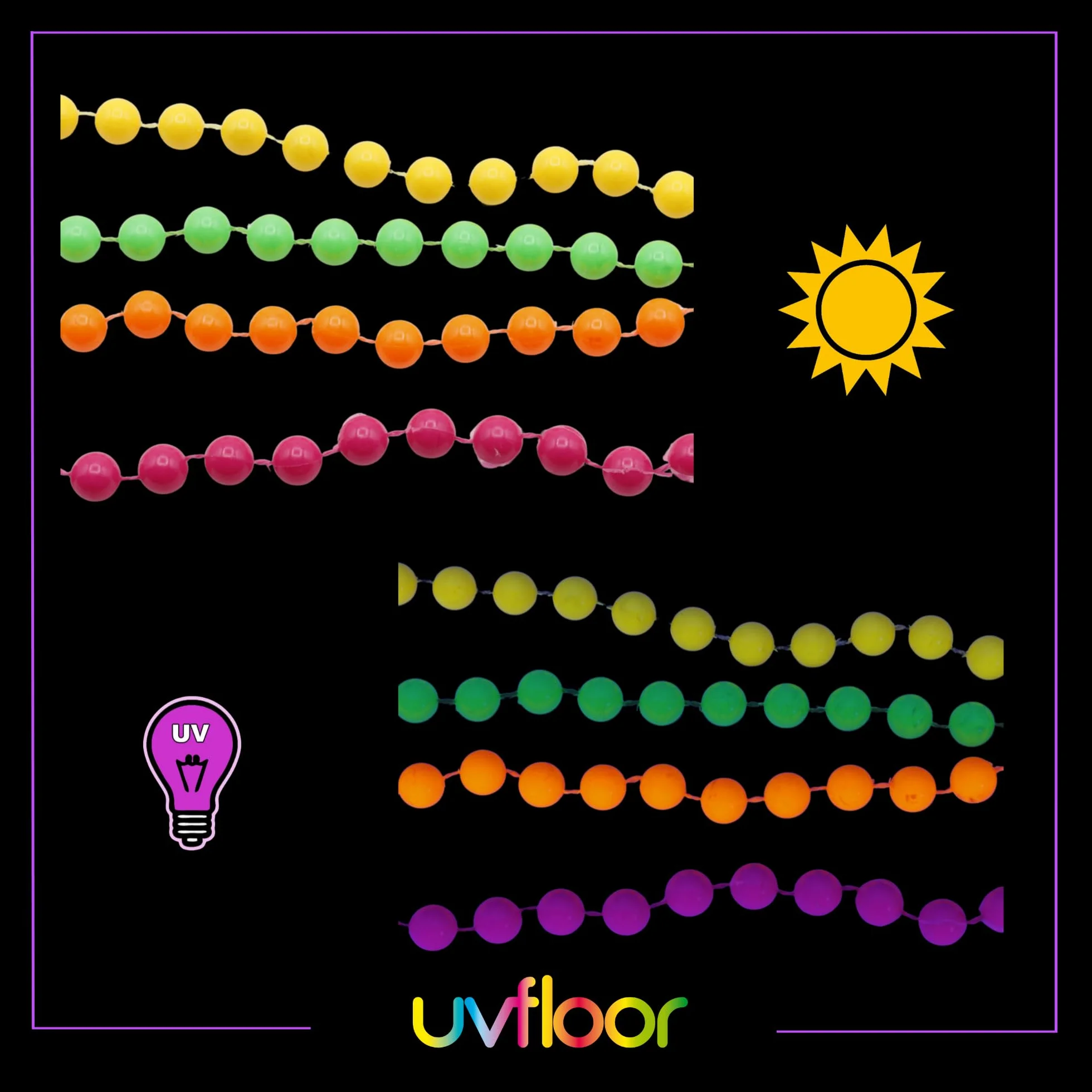 UV FLOOR – neonowe fluorescencyjne łańcuszki z pereł, zestaw 4 sztuk, specjalne światło czarne i ultrafioletowe, jaskrawe - akcesoria fluorescencyjne, Rozmiar uniwersalny, Perła, Bez kamieni