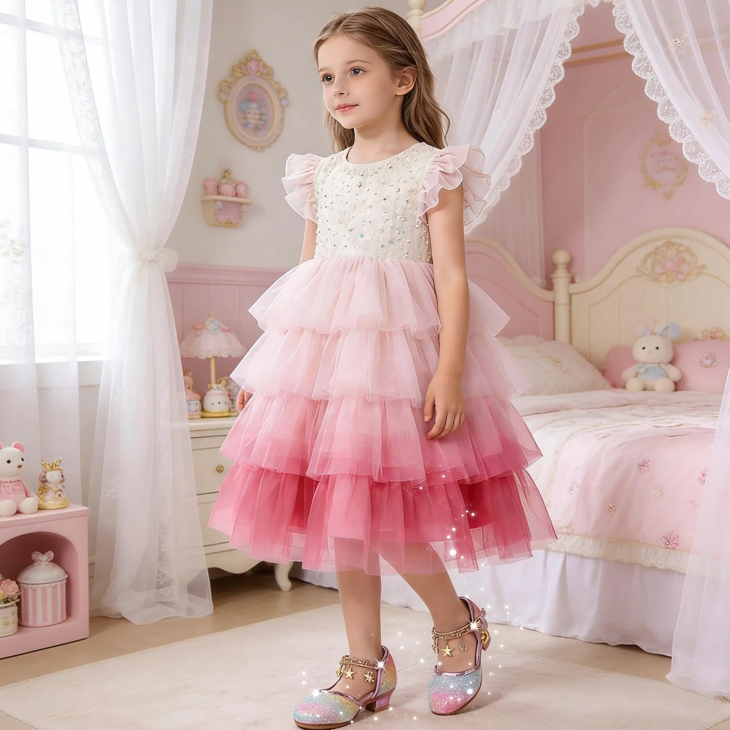 Buty księżniczka dziewczyna cekiny przebranie na wysokim obcasie Cosplay ślub Boże Narodzenie rocznica ceremonia przyjęcie tancerki baletki sandały kryształ bling