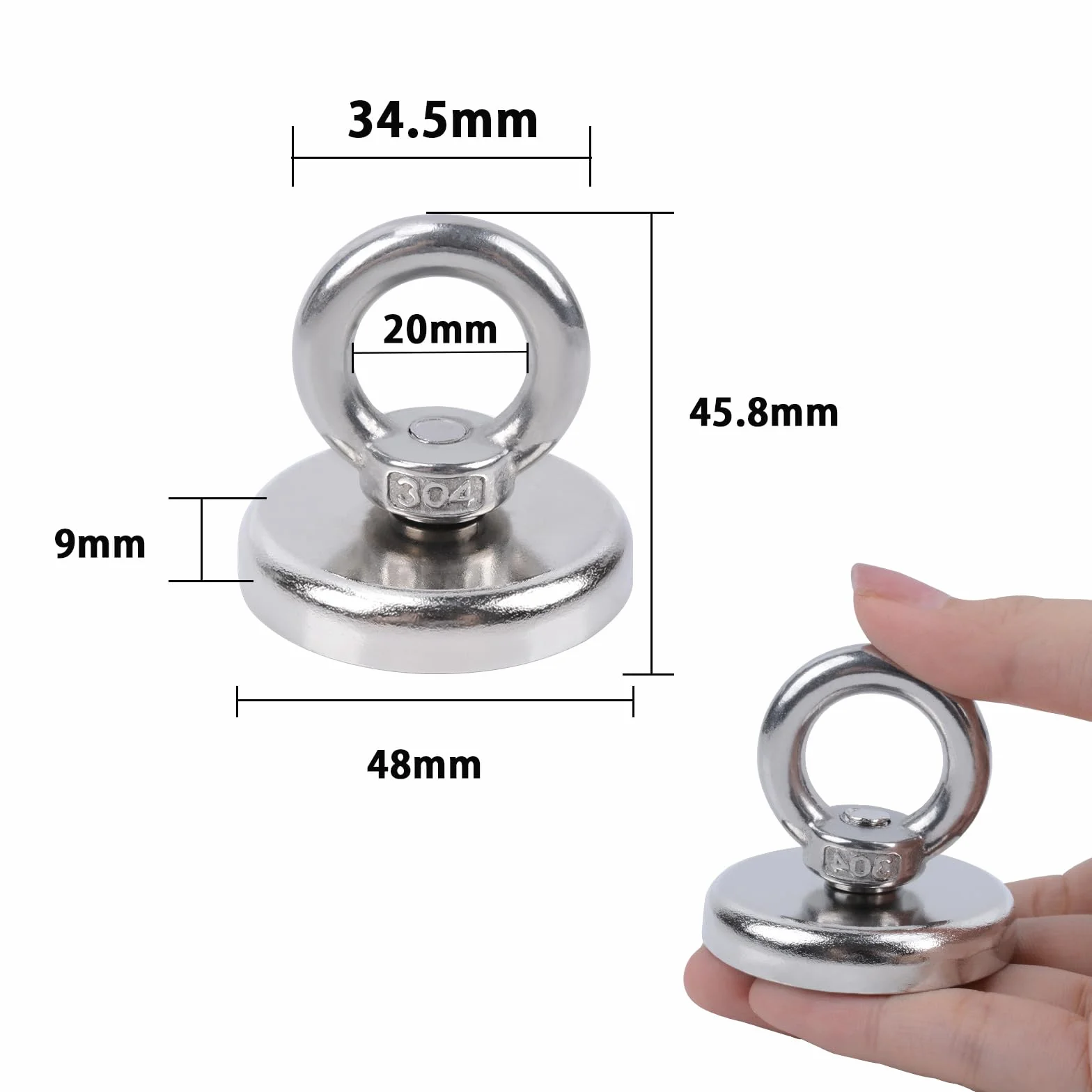 Silne magnesy neodymowe, siła ciągnąca, wytrzymałe, bardzo mocne magnesy, 48 mm, przemysłowy magnes do pobierania w rzece i ratownictwie, 1 opakowanie