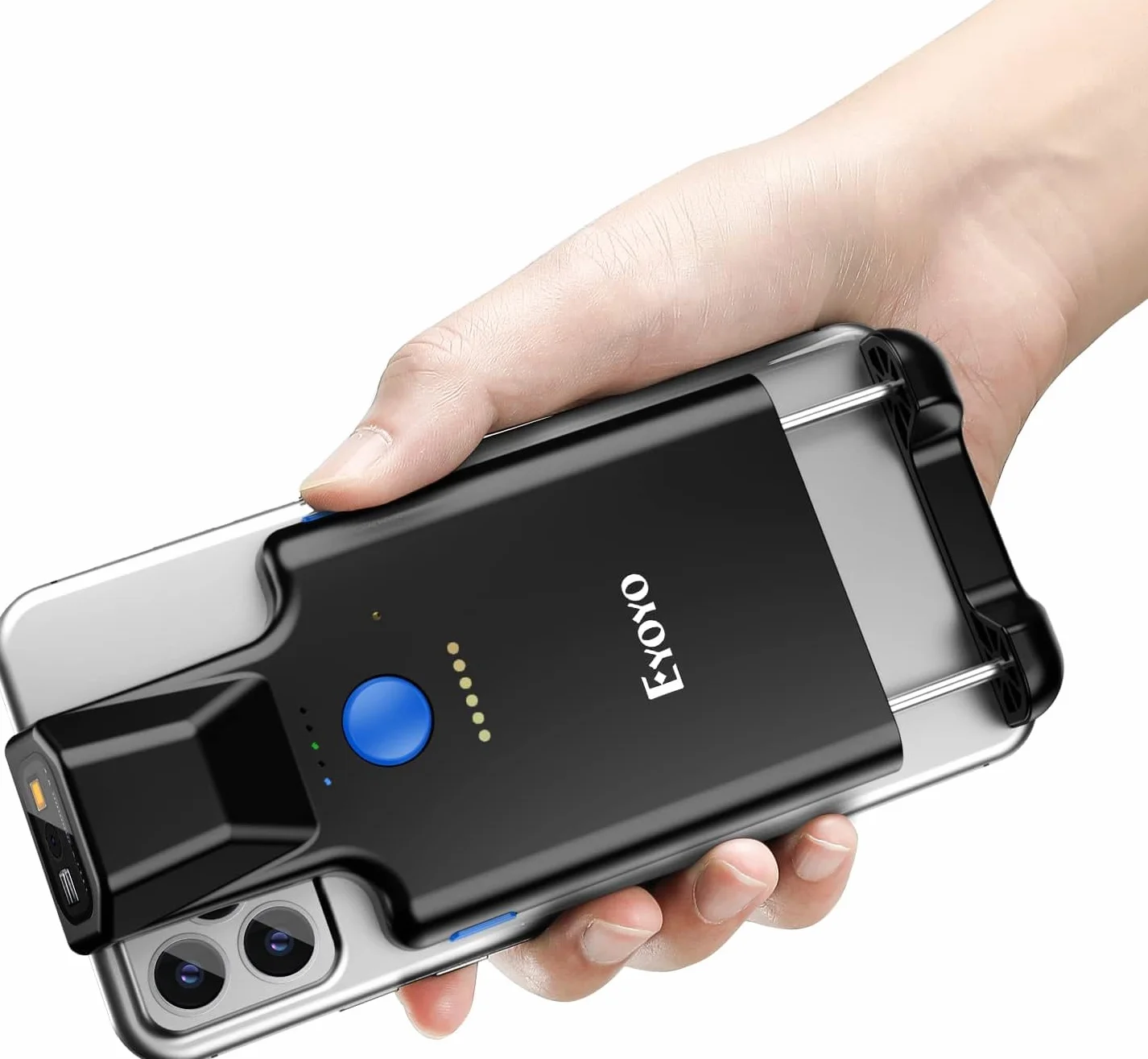 Eyoyo Skaner kodów kreskowych Bluetooth 2D, czytnik kodów kreskowych do telefonu z tyłu klipsa, bezprzewodowy skaner kodów QR 1D z baterią 1600 mAh współpracuje z systemem Android, iOS, iPhone