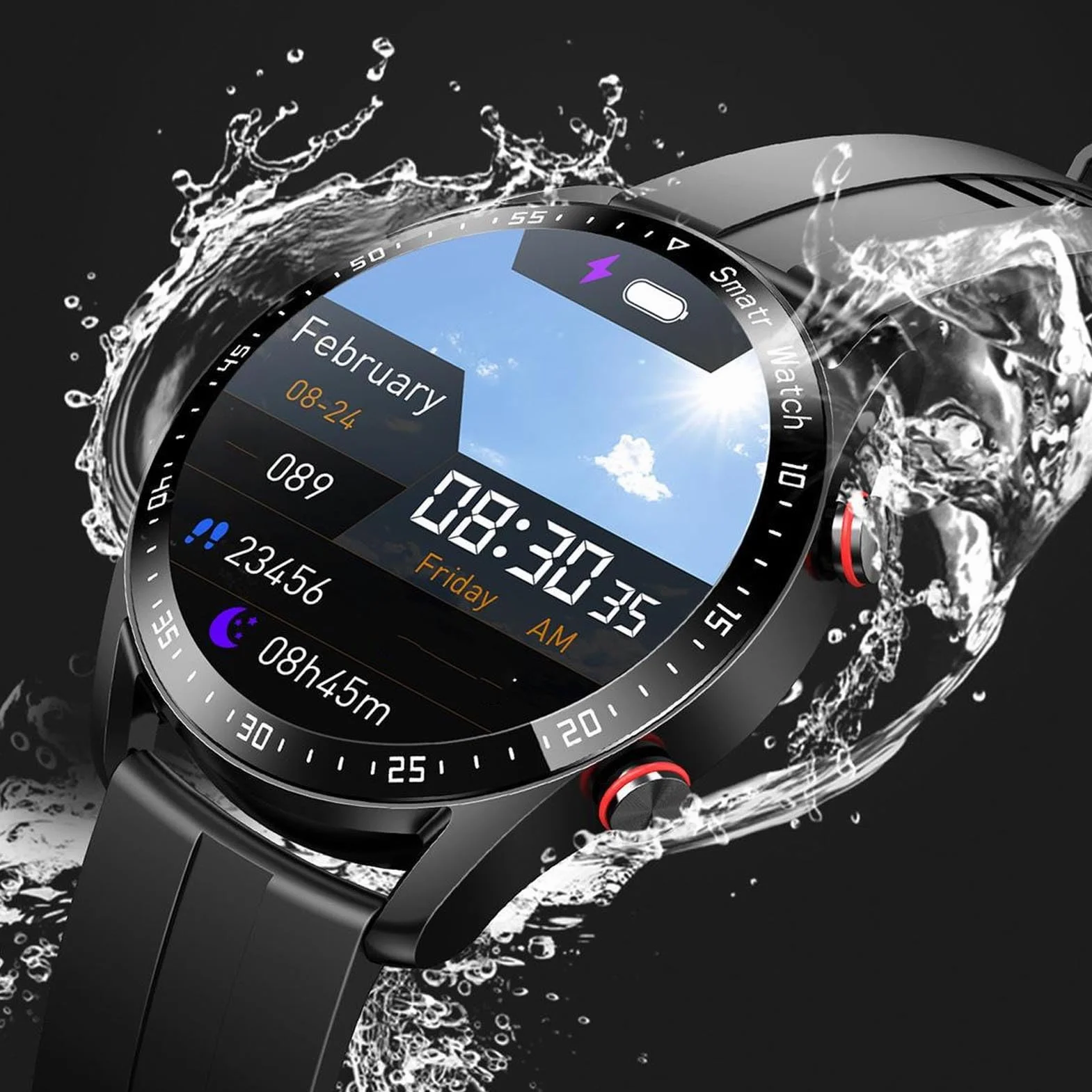 ASHATA Inteligentny Zegarek, Business Watch Professional Watch z 1.5 Cali Pełny Ekran Dotykowy 4 Twarze Zegarków BT Call Powiadomienia Fitness Tracker dla Mężczyzn Kobiety
