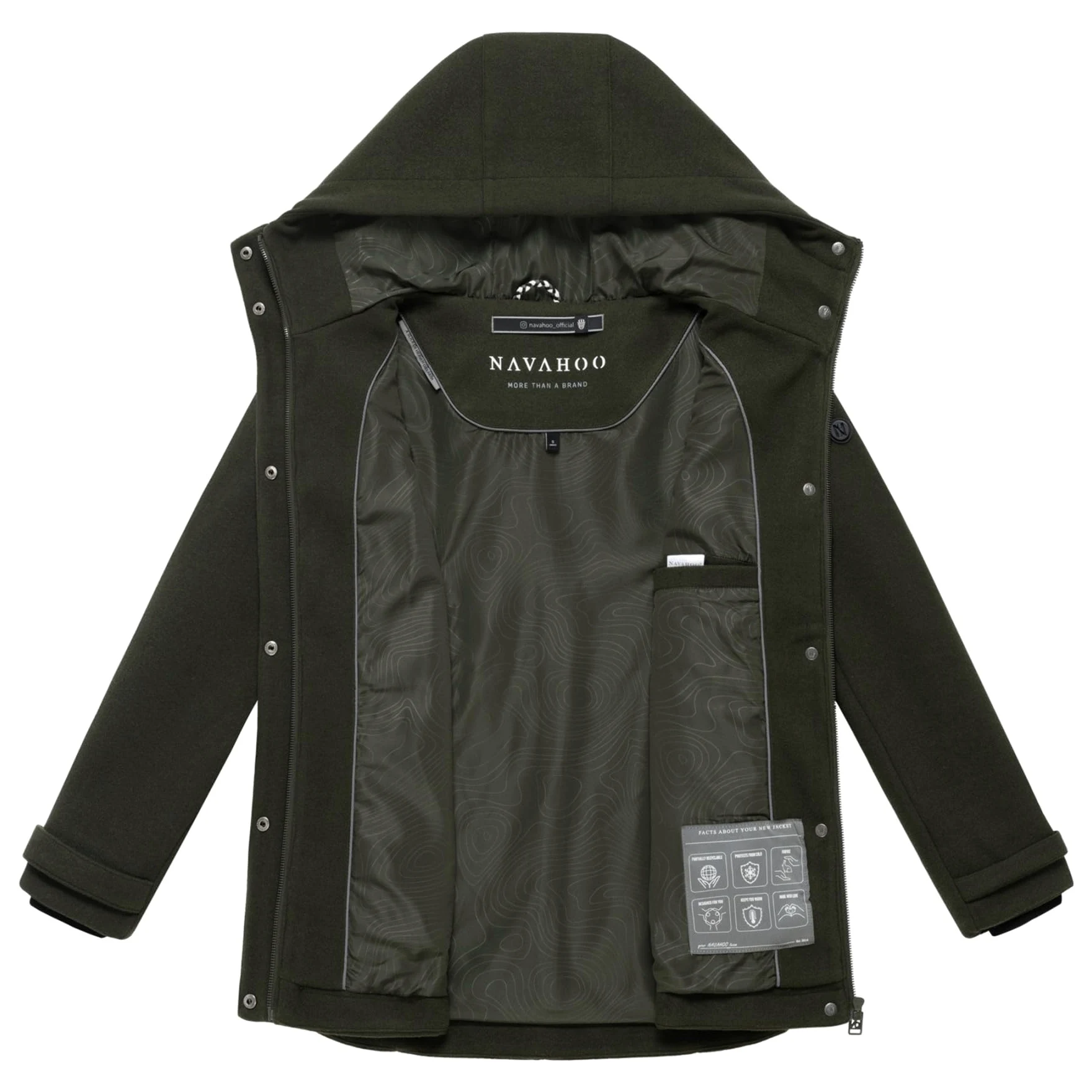 Navahoo Damska kurtka przejściowa (XS-3XL) o wyglądzie wełny, stały kaptur, regulowana talia - N129