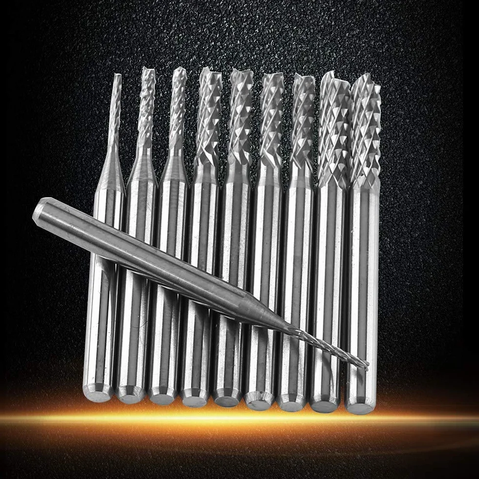 10 Sztuk Frezy z Węglika Wolframu Wiertła 1.0mm 1.5mm 2.0mm 2.5mm 3.0mm Średnica Krawędzi Tnącej do Płytek Drukowanych Tworzywa Sztuczne Stal Nierdzewna i Miedź
