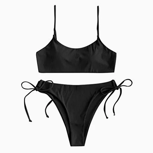 Letni Jednokolorowy Zestaw Bikini Damski Modny Wysoki Stan Bikini Usztywniany Strój Kąpielowy Bandażowy Strój Kąpielowy Kobiecy Strój Kąpielowy Plażowy (Kolor