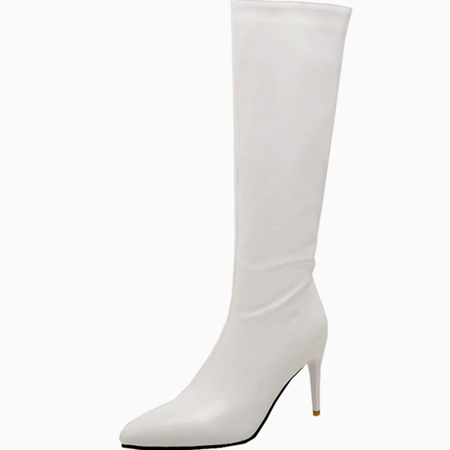 CUTEHEELS Damskie jednokolorowe buty na uda wysokie/nad kolanem ze szpilką i szpiczastym noskiem, biały (Weiß 2), 44 EU