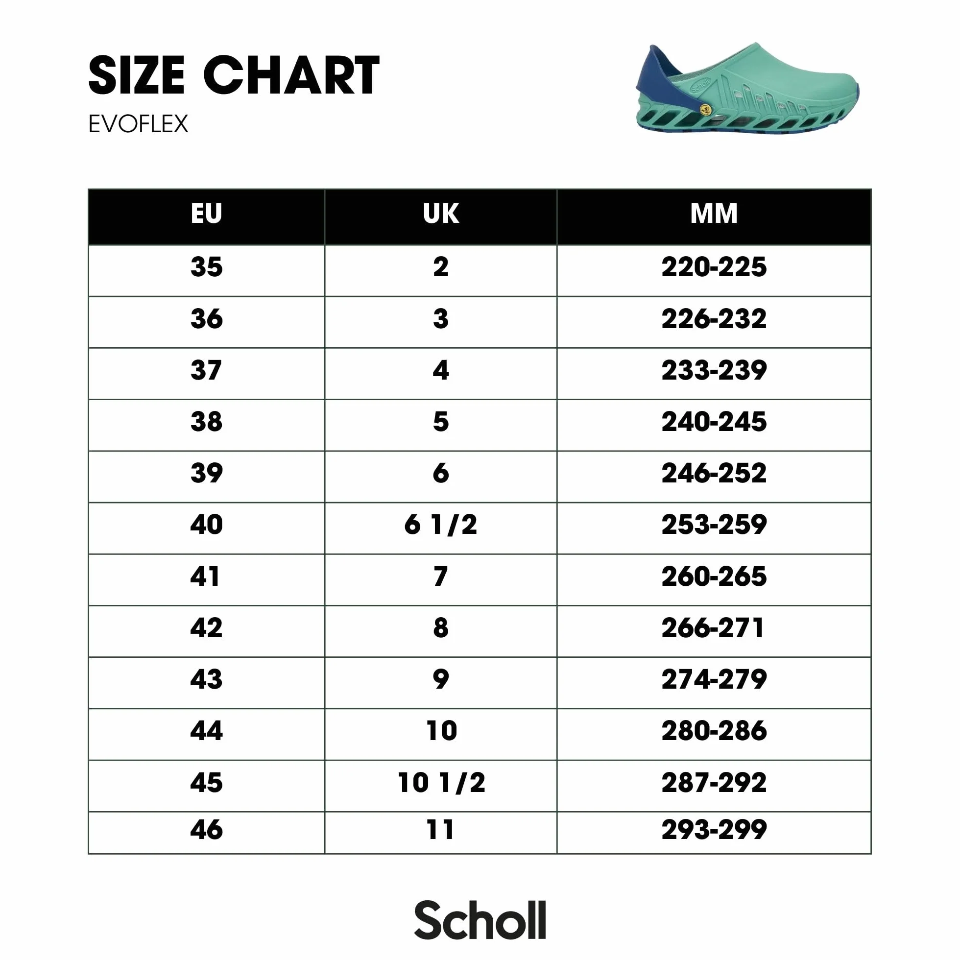 Scholl Evoflex - Krankenschwester Schuhe Unisex Dorosły, czarny, 46 EU