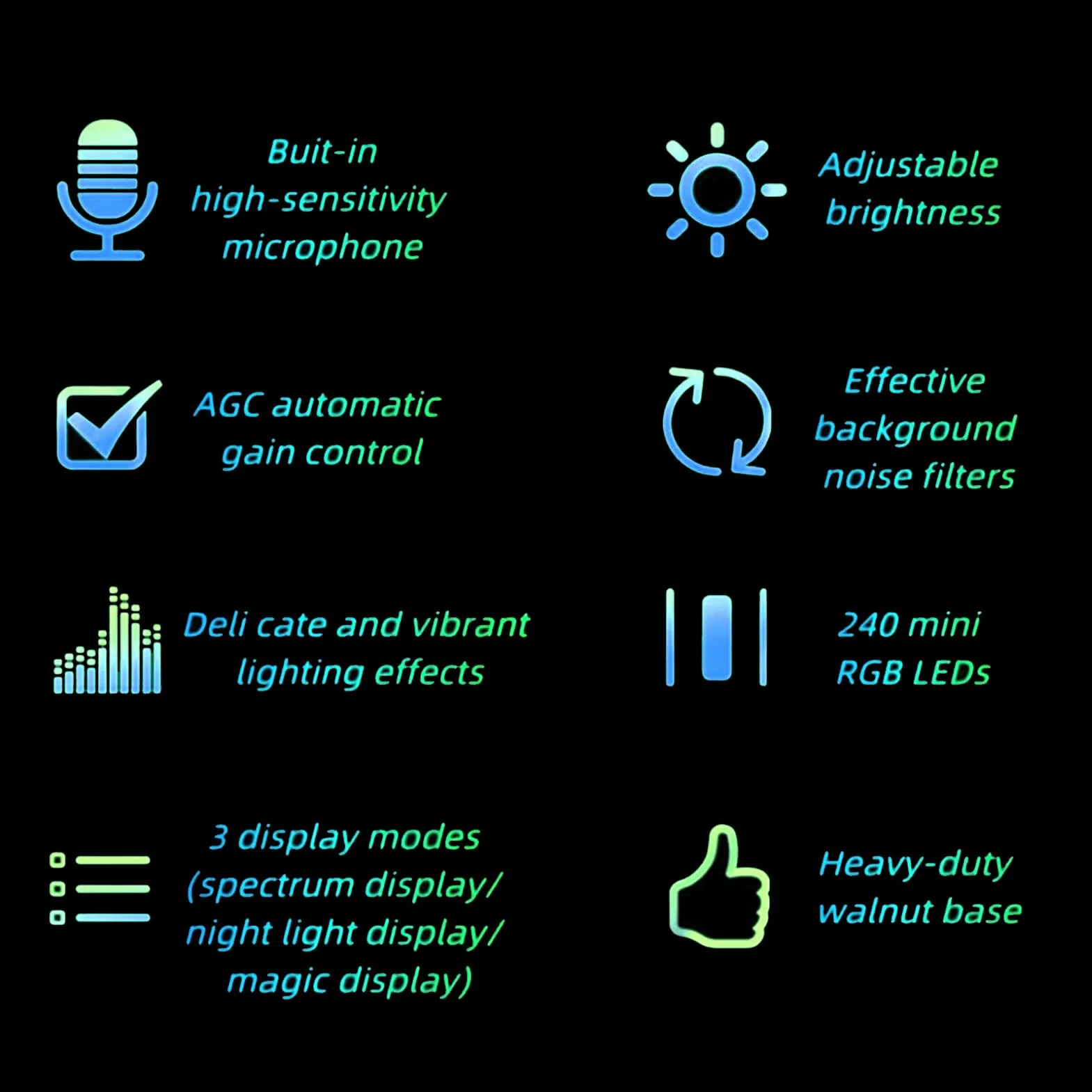 Wyświetlacz LED Widma Muzycznego, Bezprzewodowy Analizator Dźwięku z 12 Lampami do Pomiaru Rytmu, regulacją Czułości AGC i Oświetleniem Otoczenia RGB