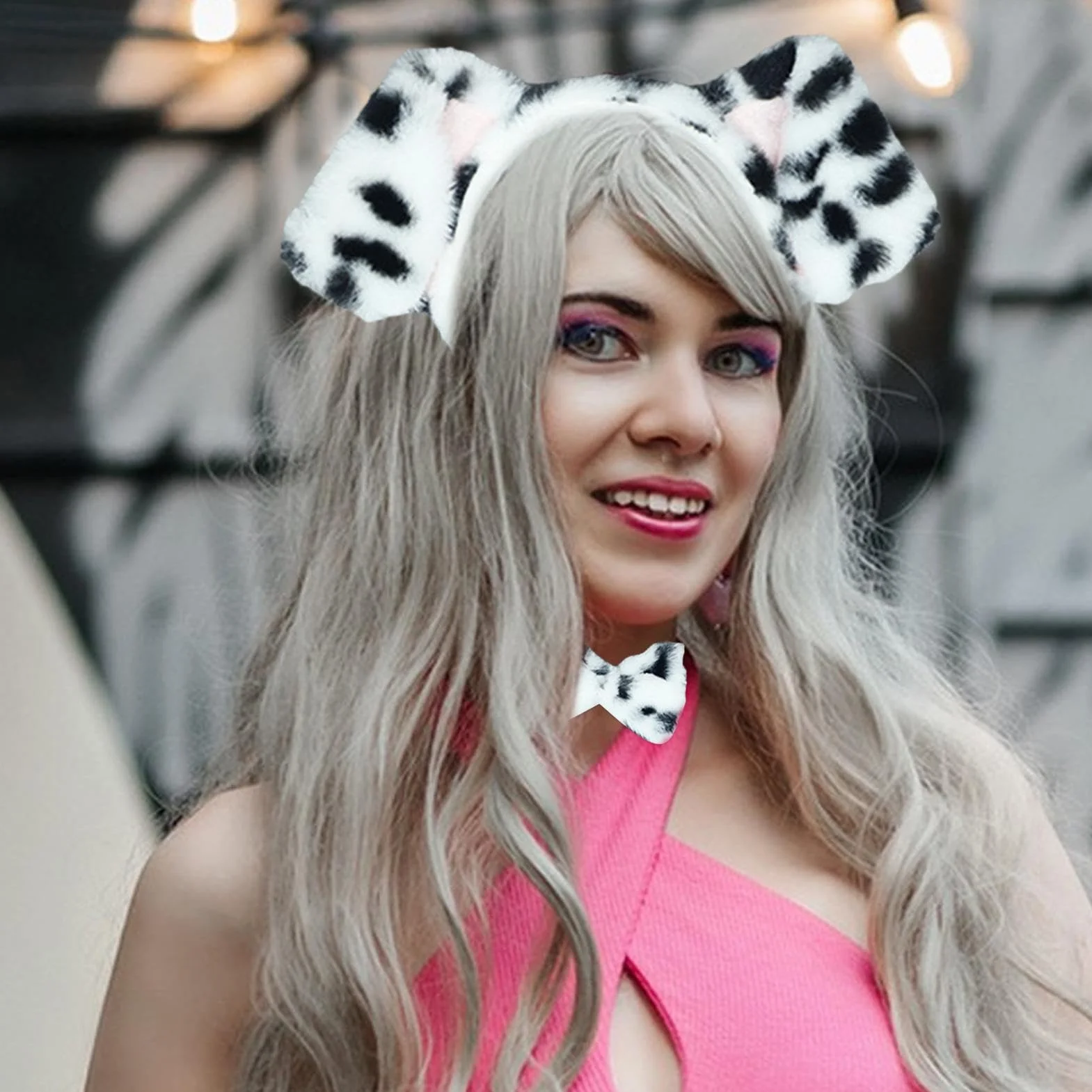 Opaska na głowę dla psa i ogon, opaska na głowę, kostium z muszką, akcesoria na imprezę, cosplay, zestaw akcesoriów na imprezę halloweenową
