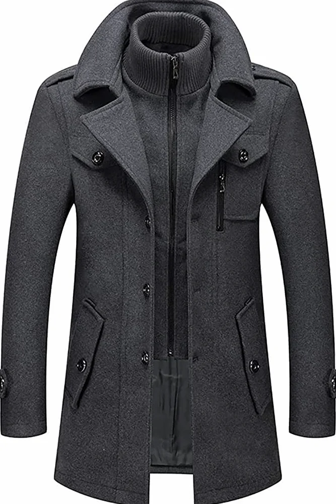 Ciepły Płaszcz Wełniany, Odpinany Płaszcz Z Podwójnym Kołnierzem Pea Coats Casual Winter Business Slim Fit Jacket Plus Bawełniana Podszewka Gruba Odliczenie Outdoor Wiatroodporny Płaszcz Outdoor (Col