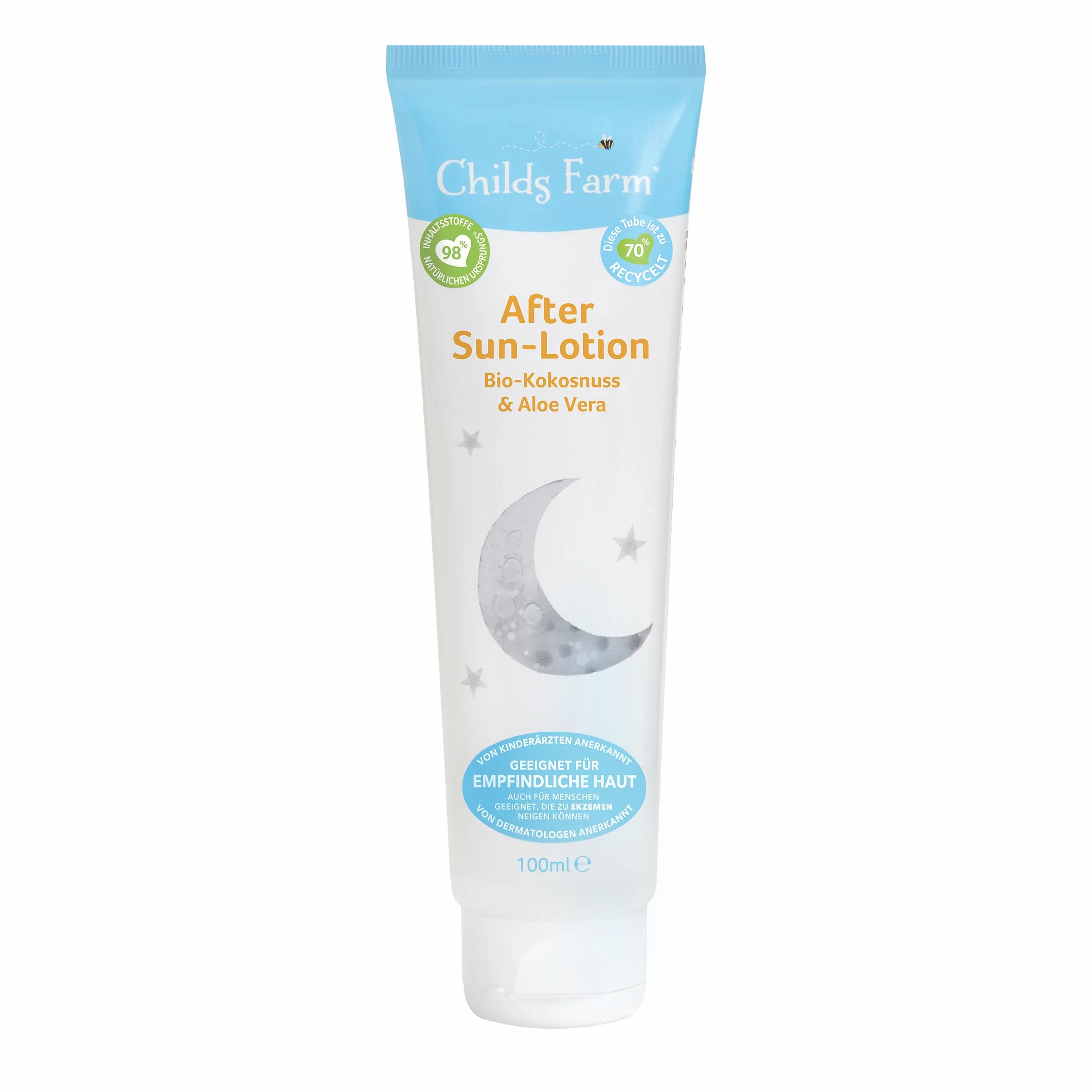Childs Farm Balsam po opalaniu dla dzieci i niemowląt o zapachu bio-kokosowym, 100 ml, uspokajający i nawilżający, nadaje się do skóry suchej, wrażliwej lub skłonnej do egzemy