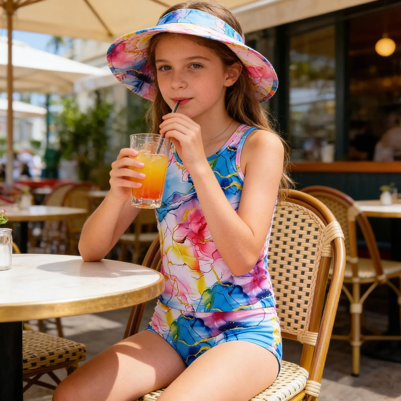 Kids4ever Dziewczęcy kostium kąpielowy 3 szt. zestaw bikini tankini z okryciem dla dzieci 8-14 lat