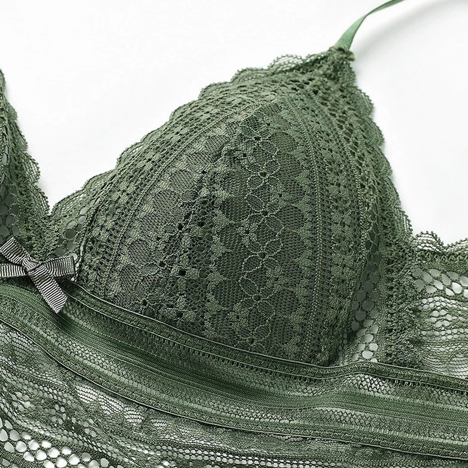 Bielizna Koronkowy biustonosz typu bralette z niskim tyłem + stringi Bielizna nocna Dwuczęściowy komplet bielizny bandażowej (kolor: zielony, rozmiar: Xl) (Zwart L)