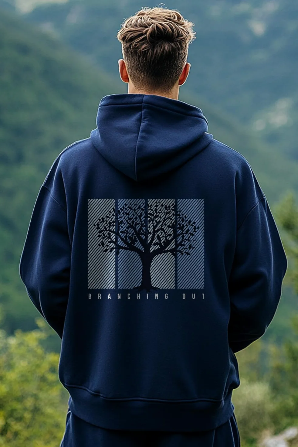 NOBERO Bluza męska z kapturem oversize z nadrukiem graficznym, bawełniany polar, długie rękawy, bluza z kapturem dla mężczyzn