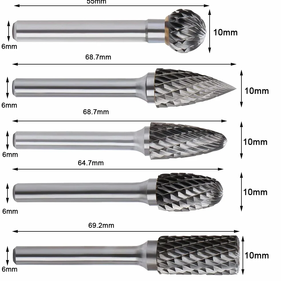 Wiertarka 5stk – Frez Metal Ołówki Zestaw Wiertarka Bit diamentowe frezy Rotary Plik Wolfram Stal Narzędzia Obrotowy Burr(6 x 10mm).