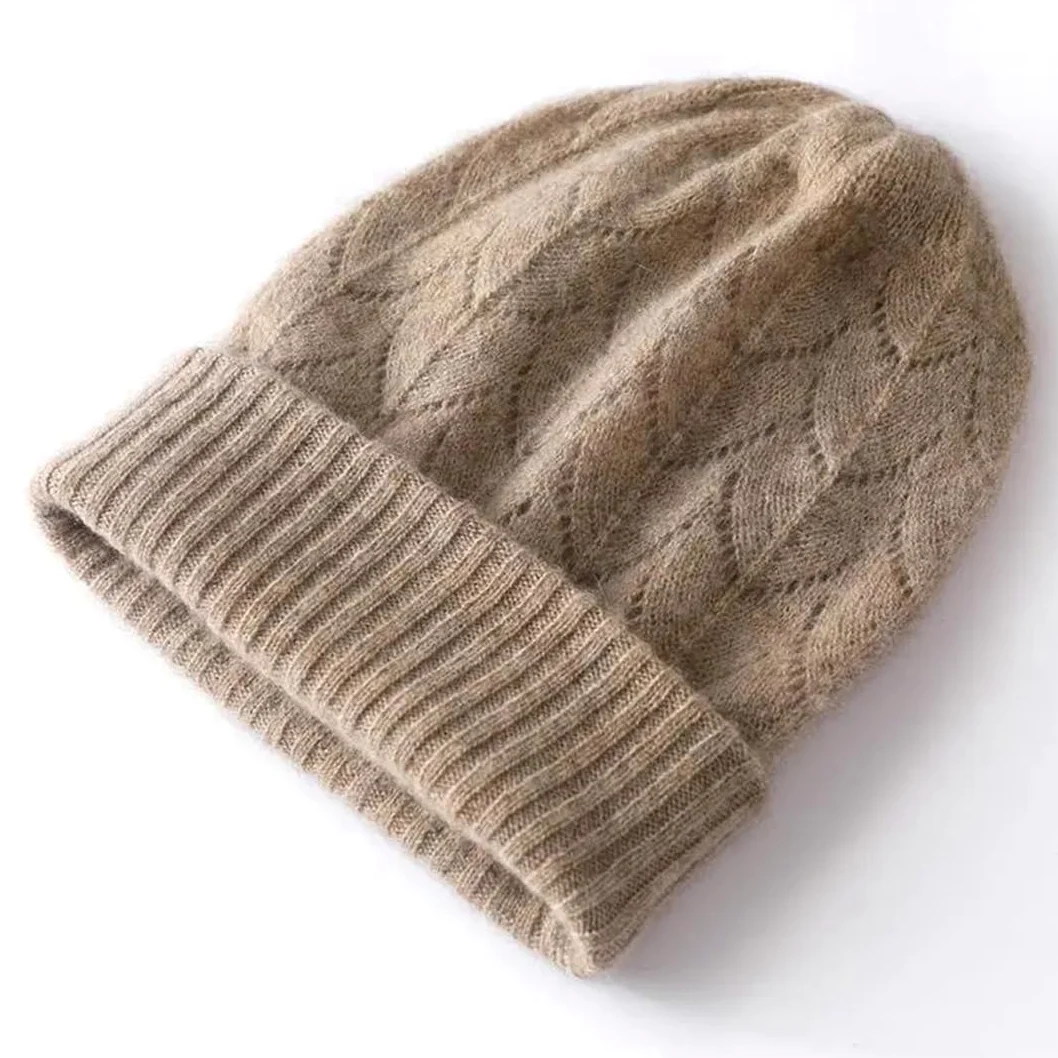 Czapki zimowe damskie kaszmirowe dzianinowe żakardowe czapki Outdoor Keep Warm (beżowe, jeden rozmiar)