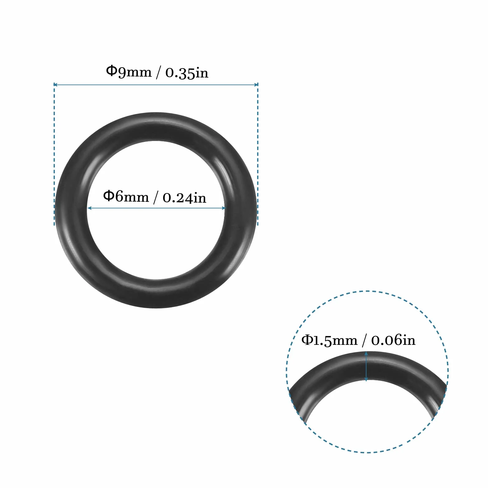 QUARKZMAN 9 mm x 6 mm x 1,5 mm nitrylowe gumowe uszczelki O-ring x 100 sztuk okrągła uszczelka [czarny]