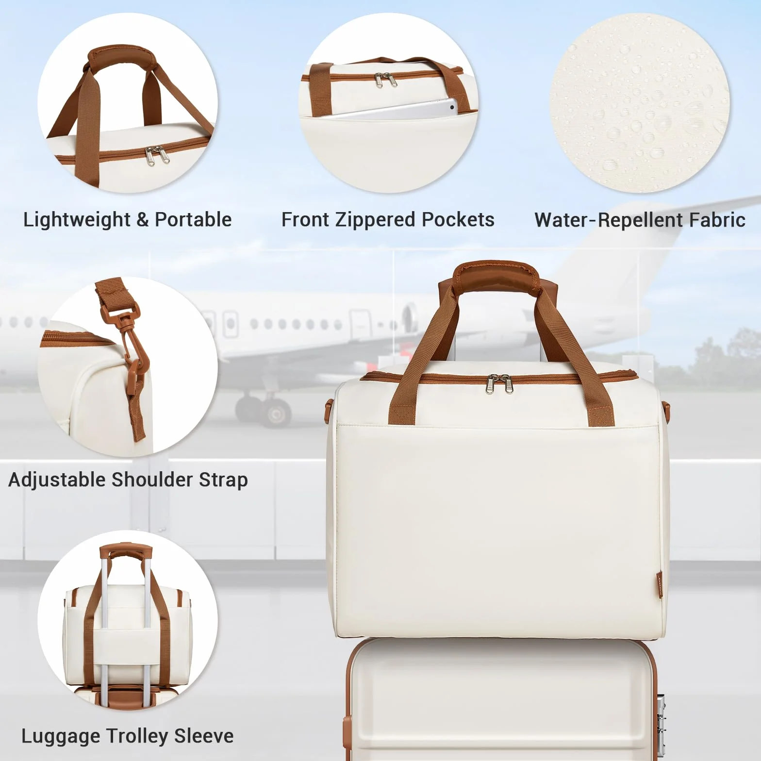 Kono Zestawy bagażowe Lekka walizka z twardą obudową ABS z zamkiem TSA + torba kabinowa Ryanair 40 x 20 x 25 cm, Kremowy, biały, 20 Inch Luggage Set, Carry on