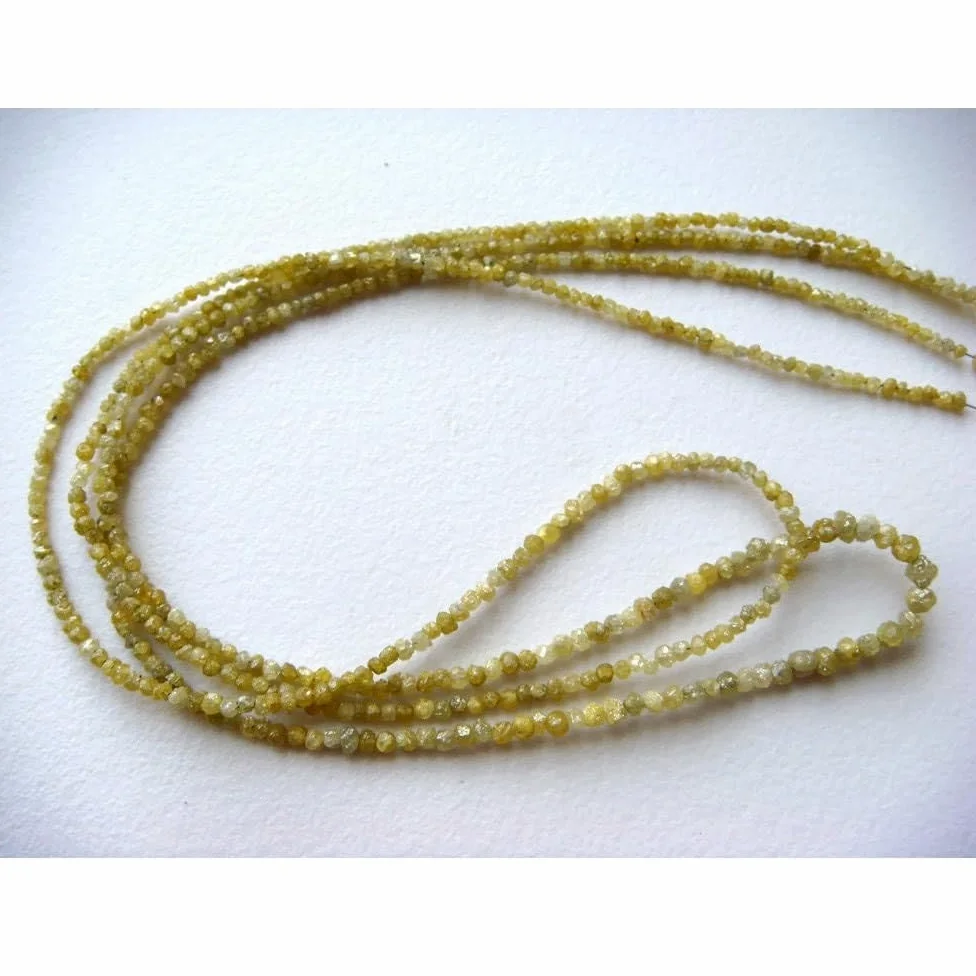1,5 mm do 2,5 mm Żółte koraliki Rondelle, żółte surowe diamenty, diament bezkonfliktowy, surowe diamenty, naturalne rondelle diamentowe (4 cale do 8 cali), 1,5-2,5 MM, 4 cale