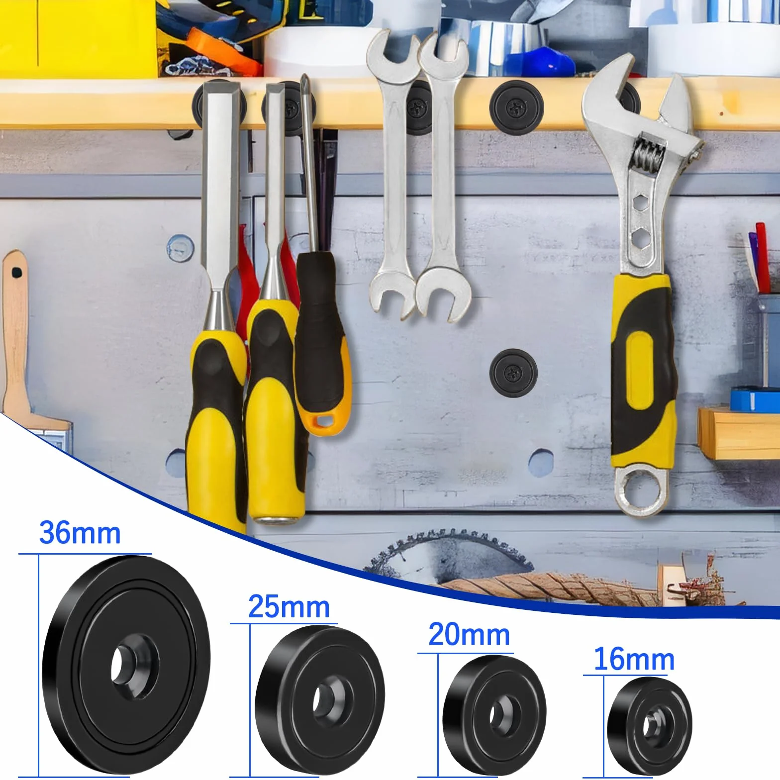 Magnesy neodymowe, bardzo mocne, czarne, 16 x 5 mm, z otworem i kapsułką, siła 8 kg, magnes z łbem wpuszczanym, ze śrubami, silne magnesy do kuchni, lodówki, łazienki, biura, magazynu, 10 sztuk