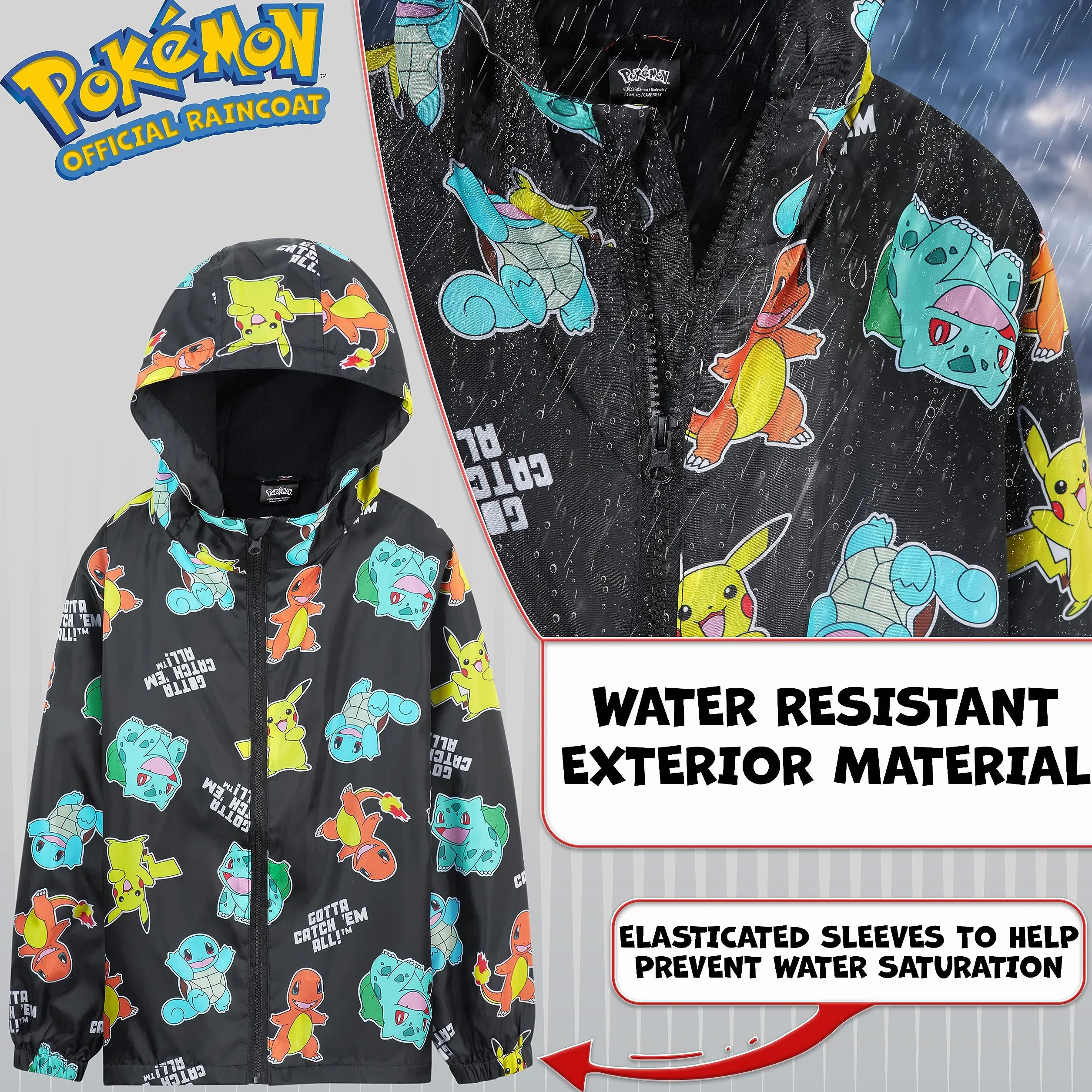 Pokemon kurtka przeciwdeszczowa dla dzieci wodoszczelna 100% poliester