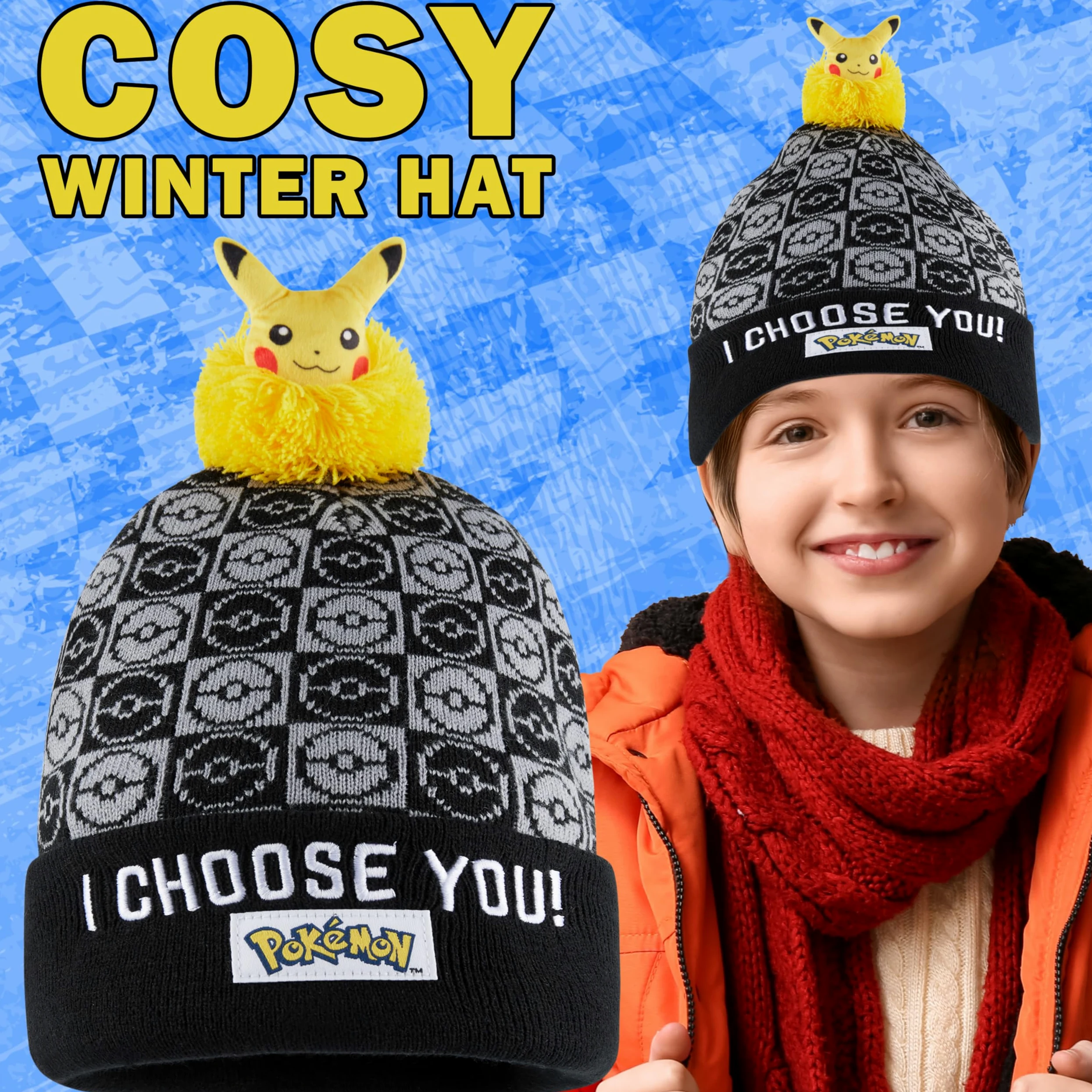 Pokemon dziecięca czapka beanie, przytulna dzianinowa czapka zimowa, jeden rozmiar, prezenty dla dzieci