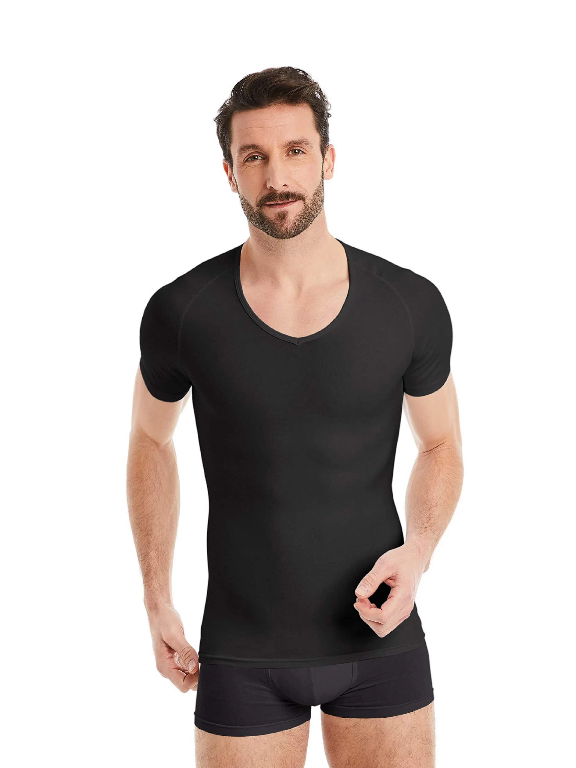 FINN Męska koszulka kompresyjna modelująca figurę z efektem wyszczuplającym brzuch - krótki rękaw Shapewear podkoszulek z bawełny - Body Shaper dla płaskiego brzucha