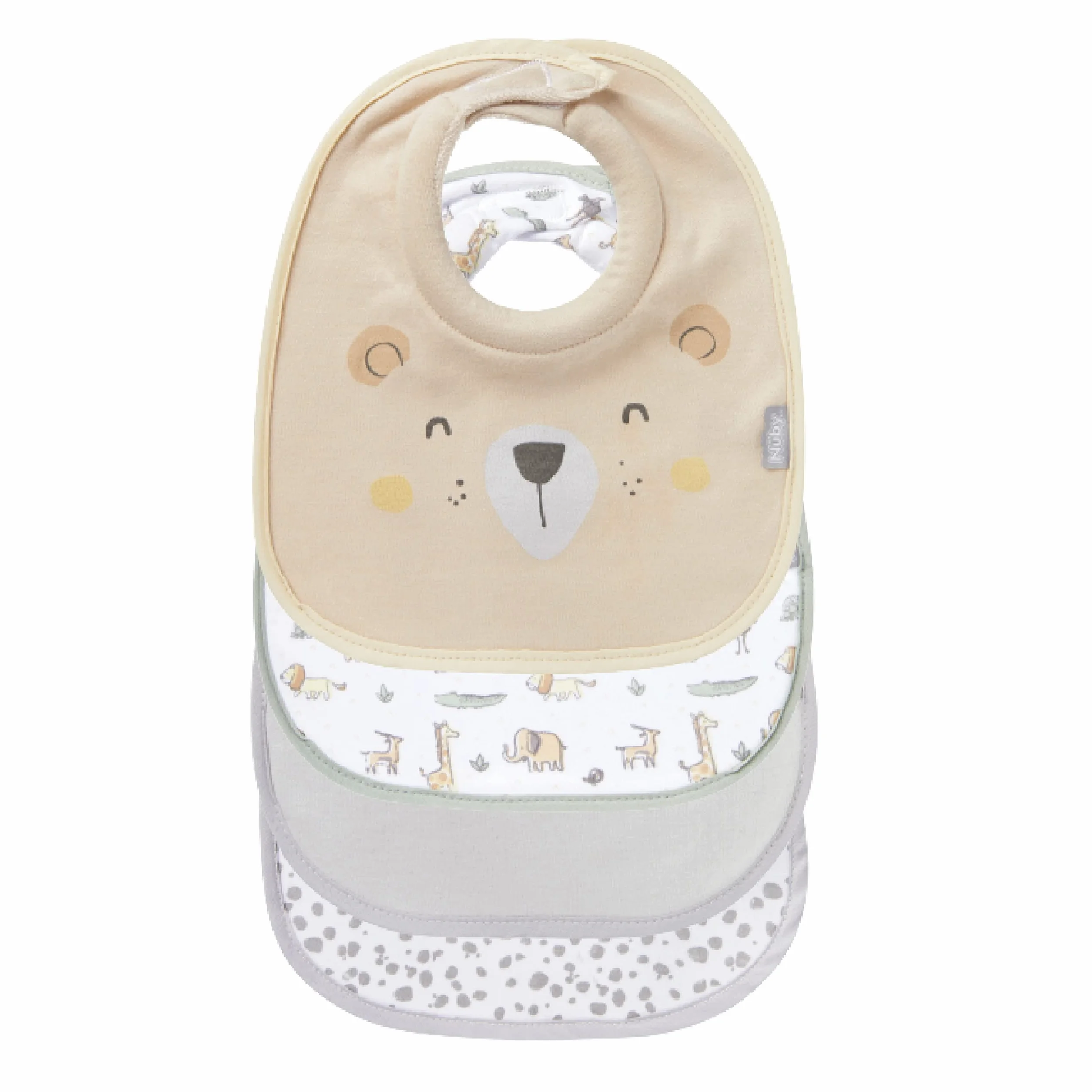 Nuby Snug and Dry Śliniaki z bawełny organicznej można prać w pralce z wyściełanym dekoltem 048526999460, jeden rozmiar, opakowanie 4 szt