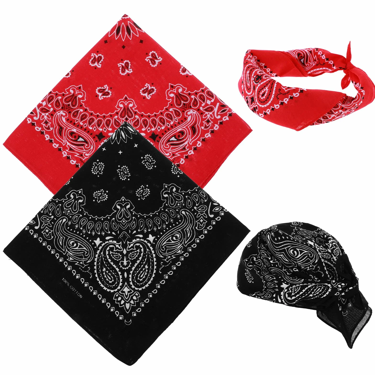 Yuanout 2 bandany Paisley, 100% bawełna, metoda samochodowa lub modna, uniwersalne bandany dla mężczyzn i kobiet, czarny i czerwony, L