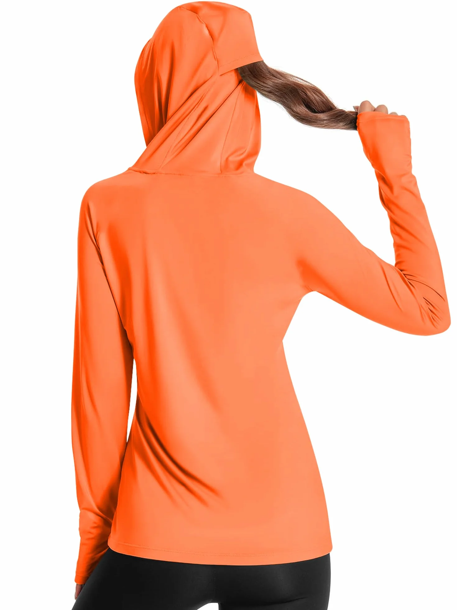 Damska bluza z kapturem UPF 50+, ochrona przed słońcem, koszulka SPF, długi rękaw, wędrówki, lekka, szybkoschnąca, ochrona przed promieniowaniem UV, odzież outdoorowa z otworem na kciuk, ukryty otwór