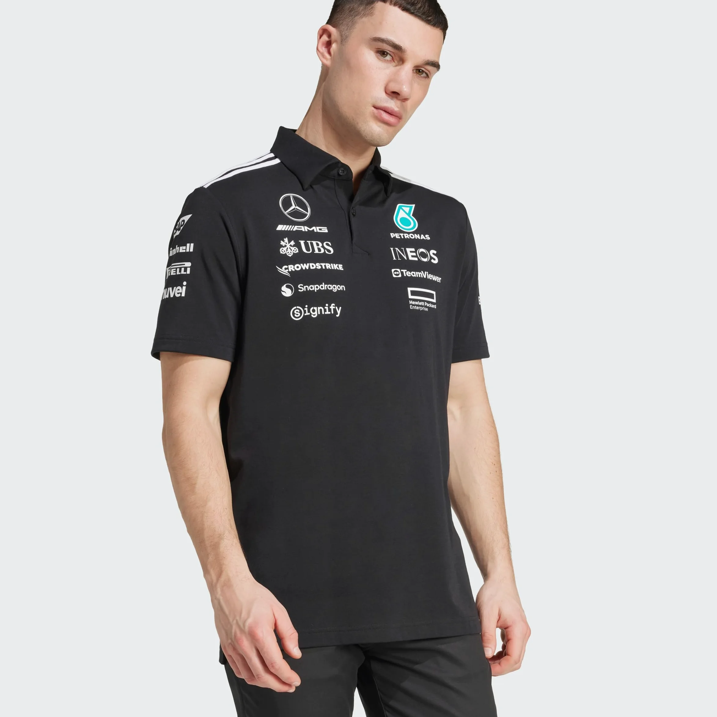 adidas Mężczyźni MERCEDES - AMG PETRONAS FORMULA ONE TEAM TEAM POLO BLACK MEN, black/white, L