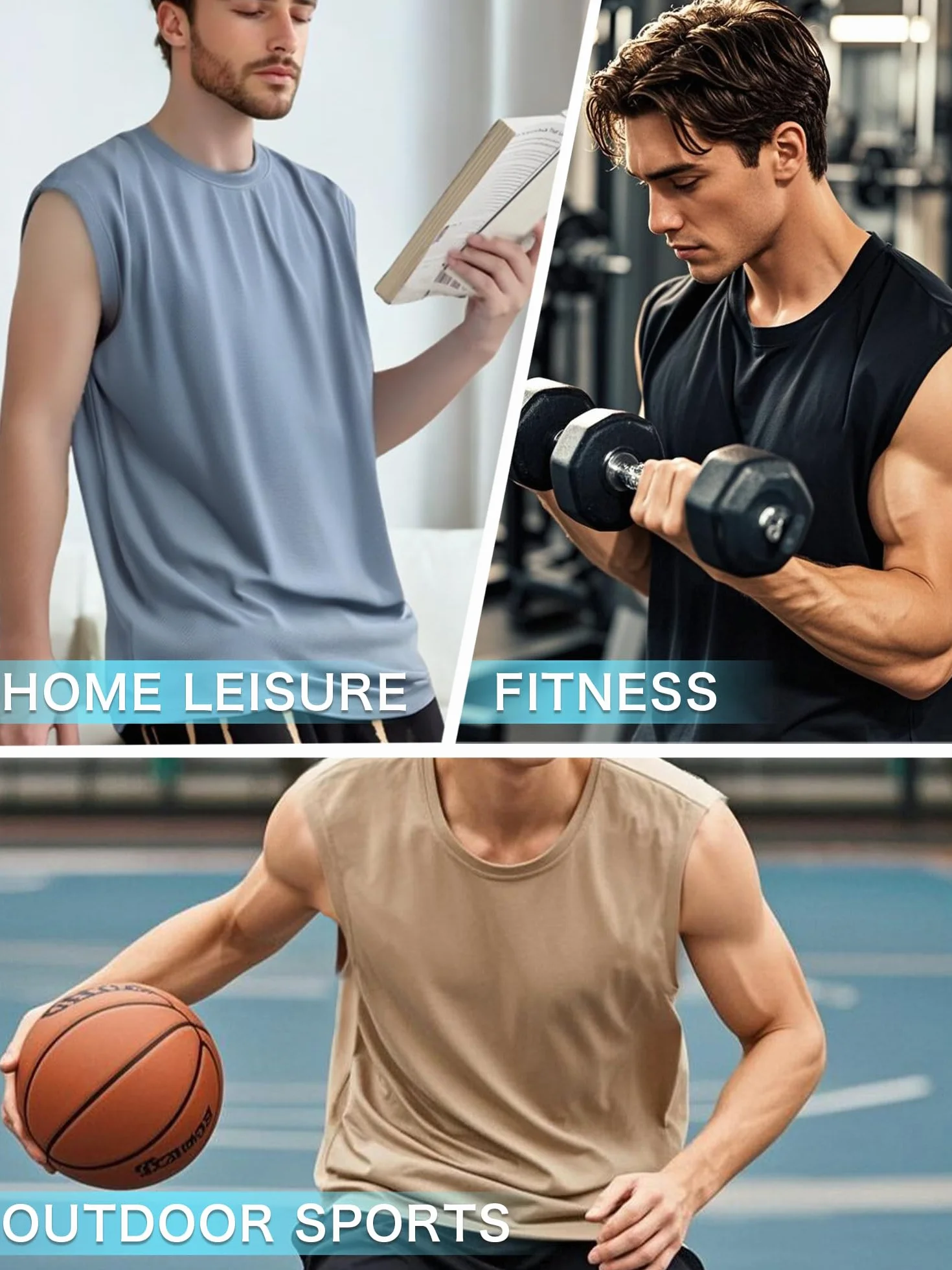 Holure 3-pak tank top męski, koszulka bez rękawów, koszulka bez rękawów, do fitnessu, kulturystyki, kamizelki, 3 sztuki