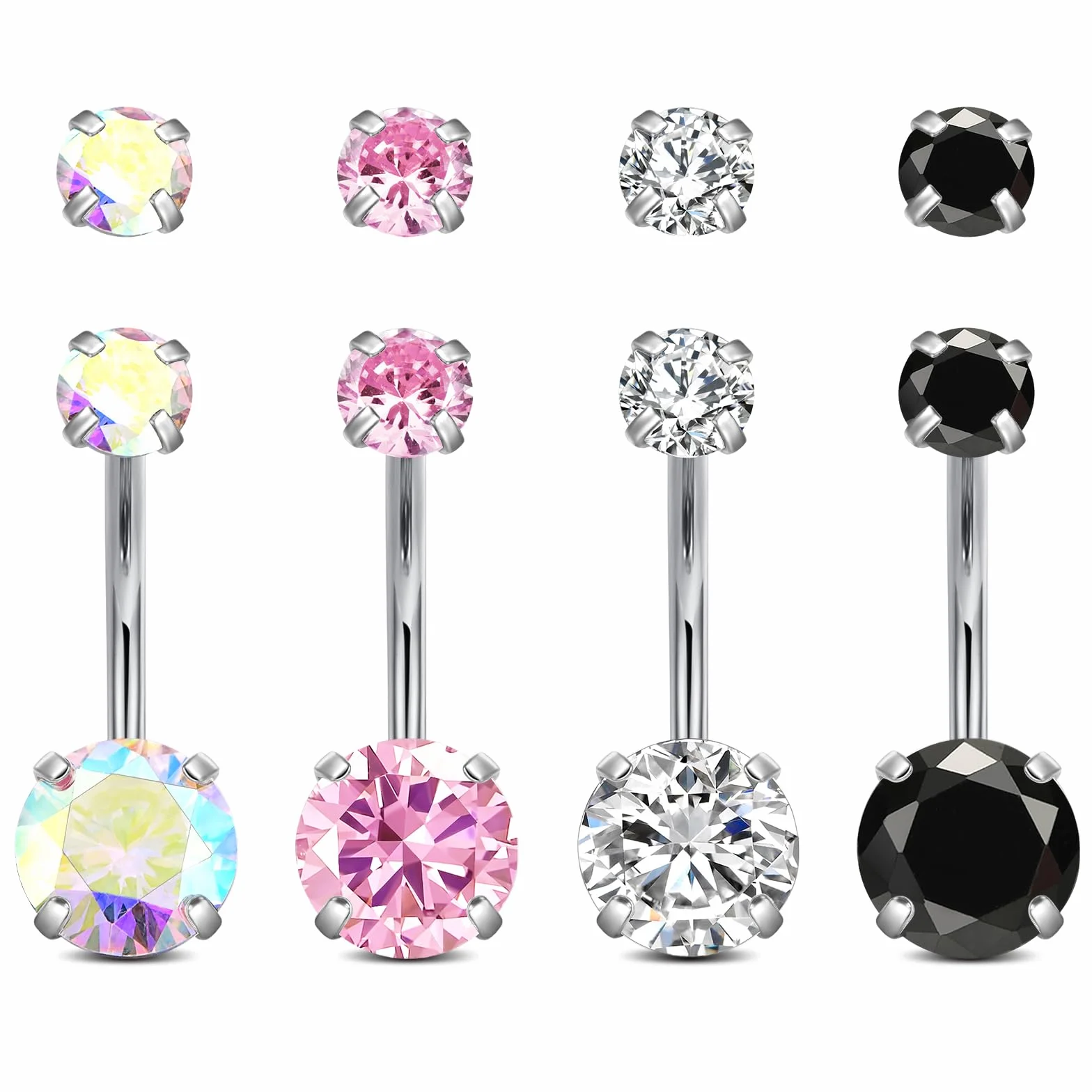 Longita 14G stal chirurgiczna, opal, koraliki diamentowe, piercing, pępek, pręty, zakrzywione, bananabelle, piercing do brzucha, 6 mm, 10 mm dla kobiet