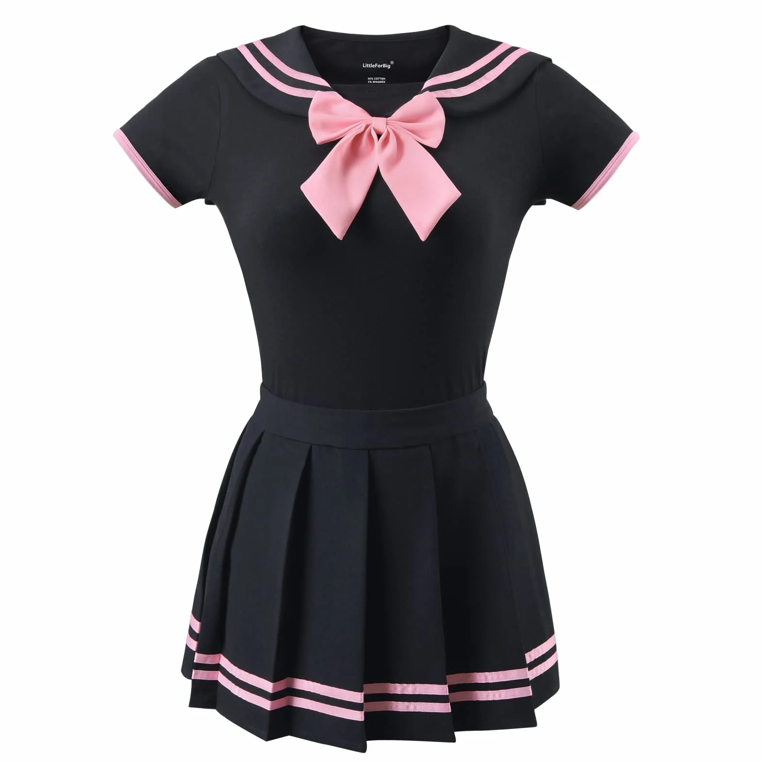 LittleForBig Bawełniany Romper Onesie Piżama Bodysuit - Klasyczny japoński komplet spódniczki dla dziewczynek pełna czerń M