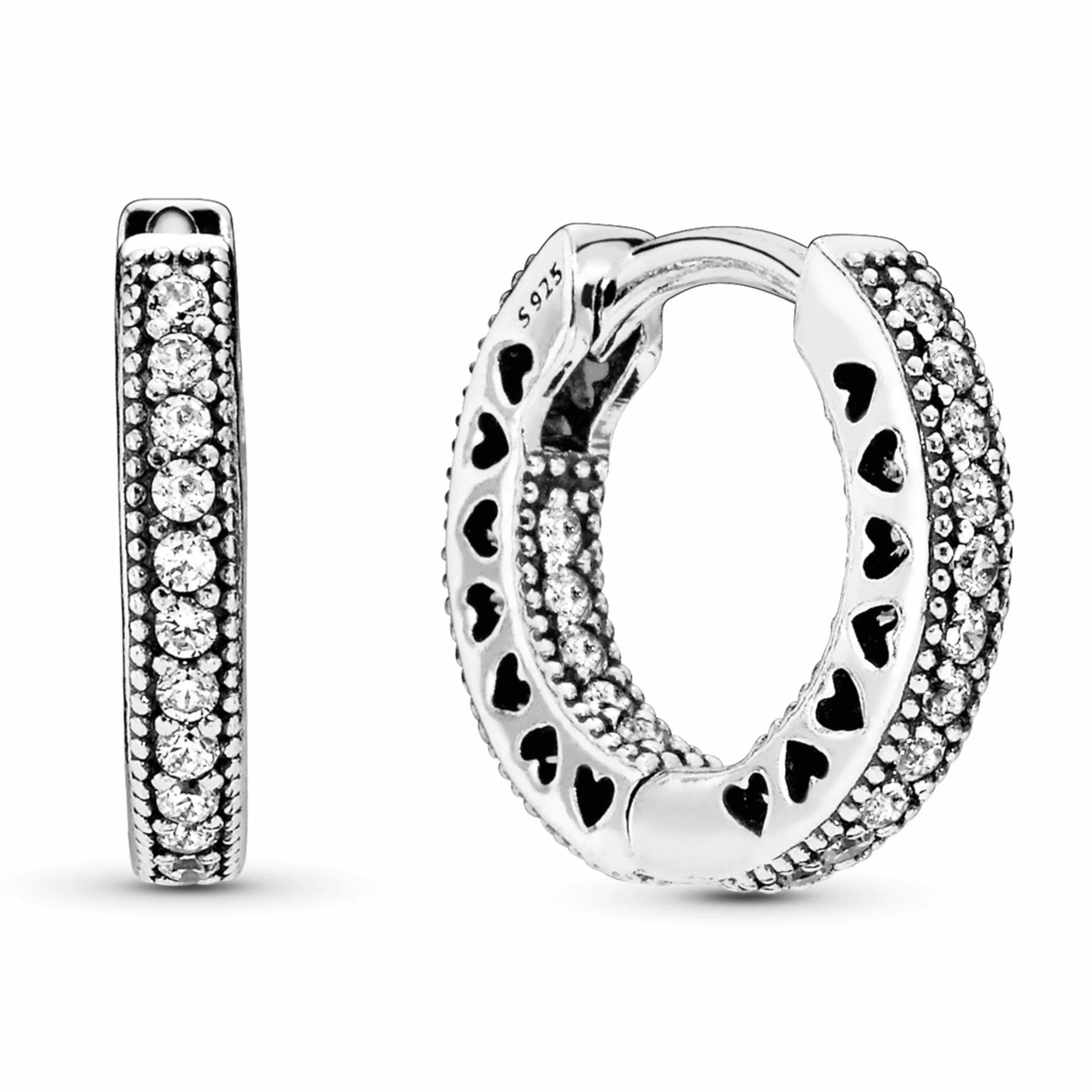 Pandora Signature Kolczyki Koła Srebro Próby 925 Z Serduszkami