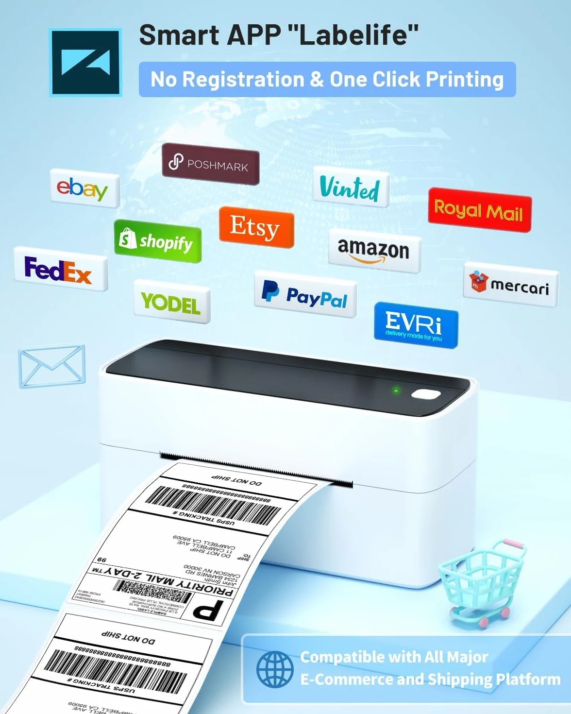 Phomemo drukarka etykiet Bluetooth DHL, drukarka etykiet wysyłkowych 4x6, termiczna drukarka do etykiet Label Printer jest do eBay, Amazon, Etsy, Ups, Shopify, Vinted itp. (Czarno-biały)