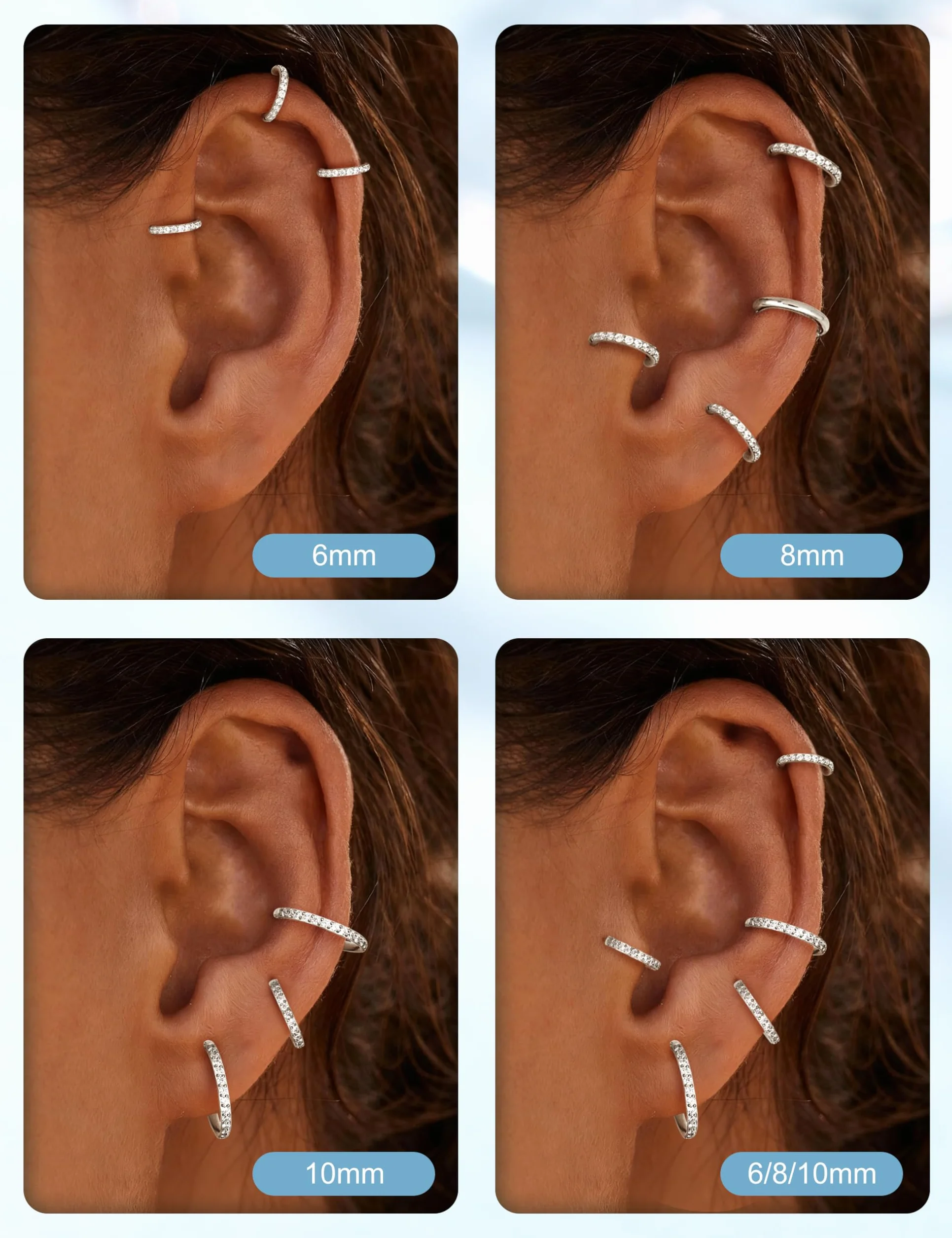 Morfetto Kolczyki ze stali chirurgicznej Piercing Helix Hoop 6MM 8MM 10MM