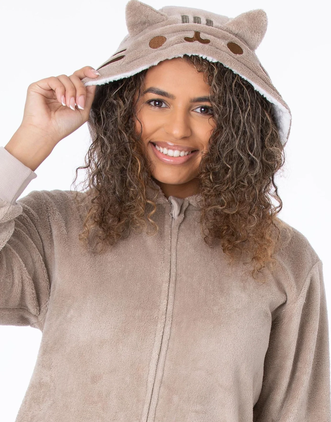 Pusheen The Cat Onesie Damskie | Damska piżama Novelty Brown All In One | Cartoon Cat z uszami 3D Tail Character Odzież domowa | Prezenty towarowe Pusheen