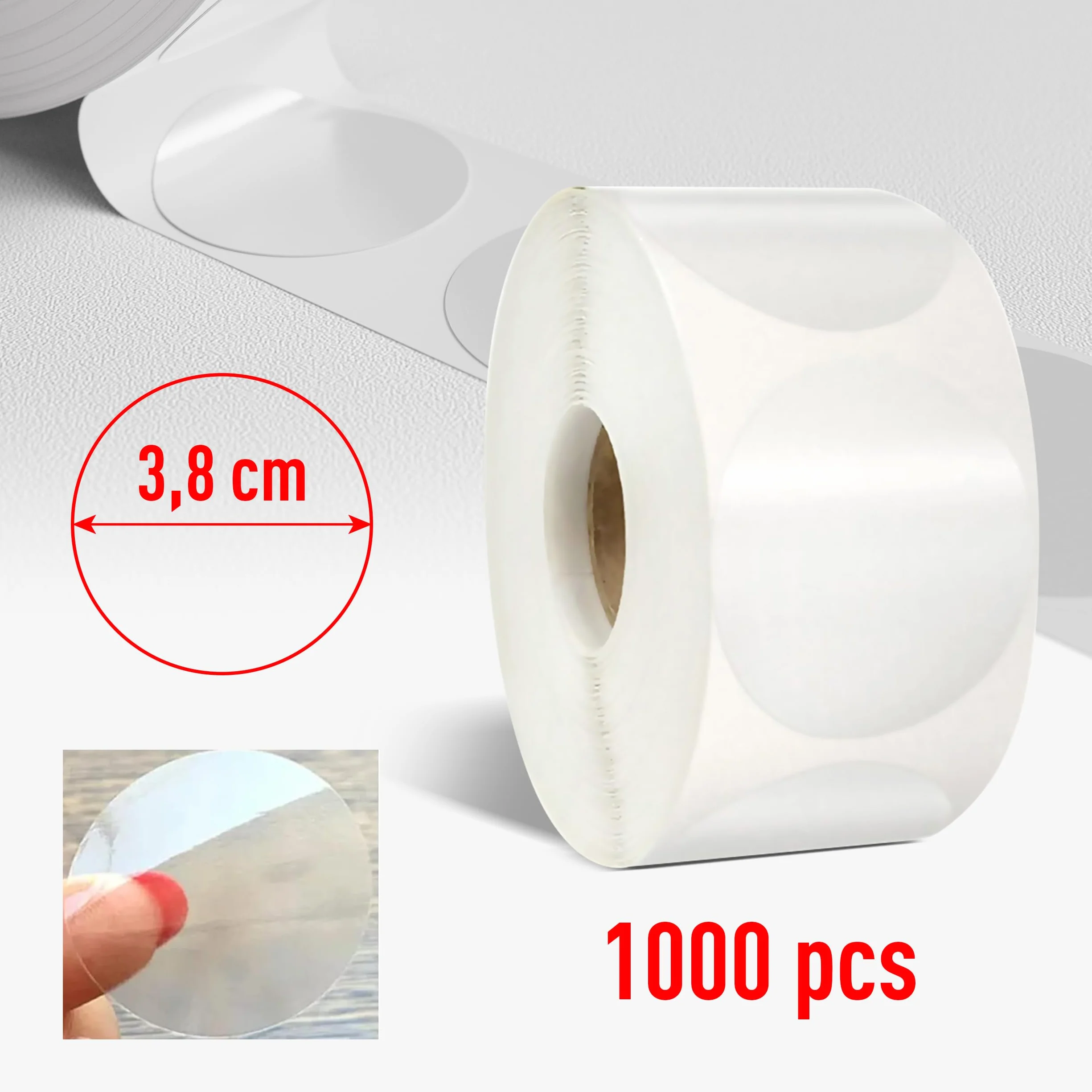 Colortouch Naklejki z Przezroczystymi Kropkami do Pakowania 3,8 cm Opakowanie 1000 sztuk