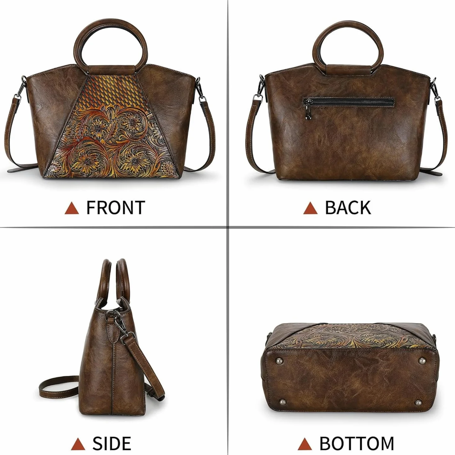 Torba damska listonoszka średnia skórzana - saszetka na ramię torebka crossbody z paskiem, Kawa
