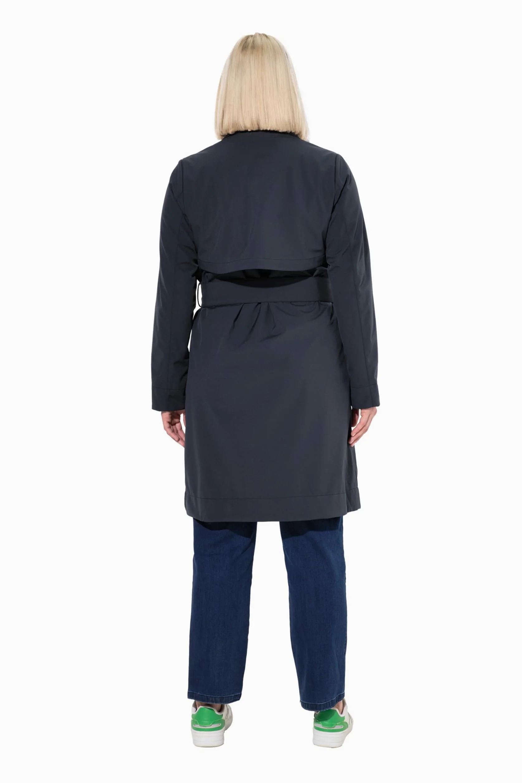 Ulla Popken Hyprar damski trencz softshell, wodoodporny, płaszcz na pasek, morski, 54-56